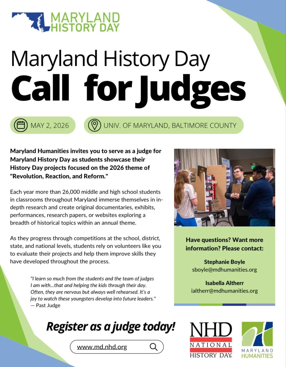 Call for Volunteers: 2026 History Day on the Shore !!!

This past summer, we were grateful to support the MD250 project, and it was exciting to see how quickly the resources were embraced by teachers and students alike. Now, we are looking ahead to t
