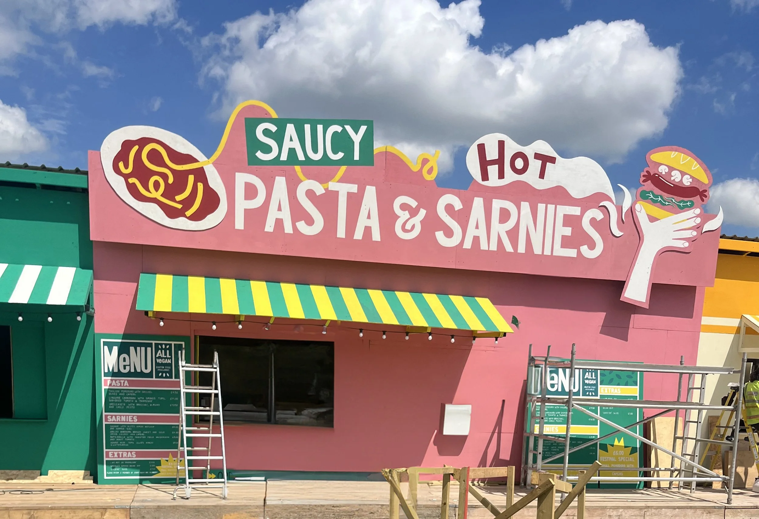 Cafe mural design for Greenpeace at Glastonbury Festival 2024 - painted and fabricated with the wonderful Greenpeace team! 