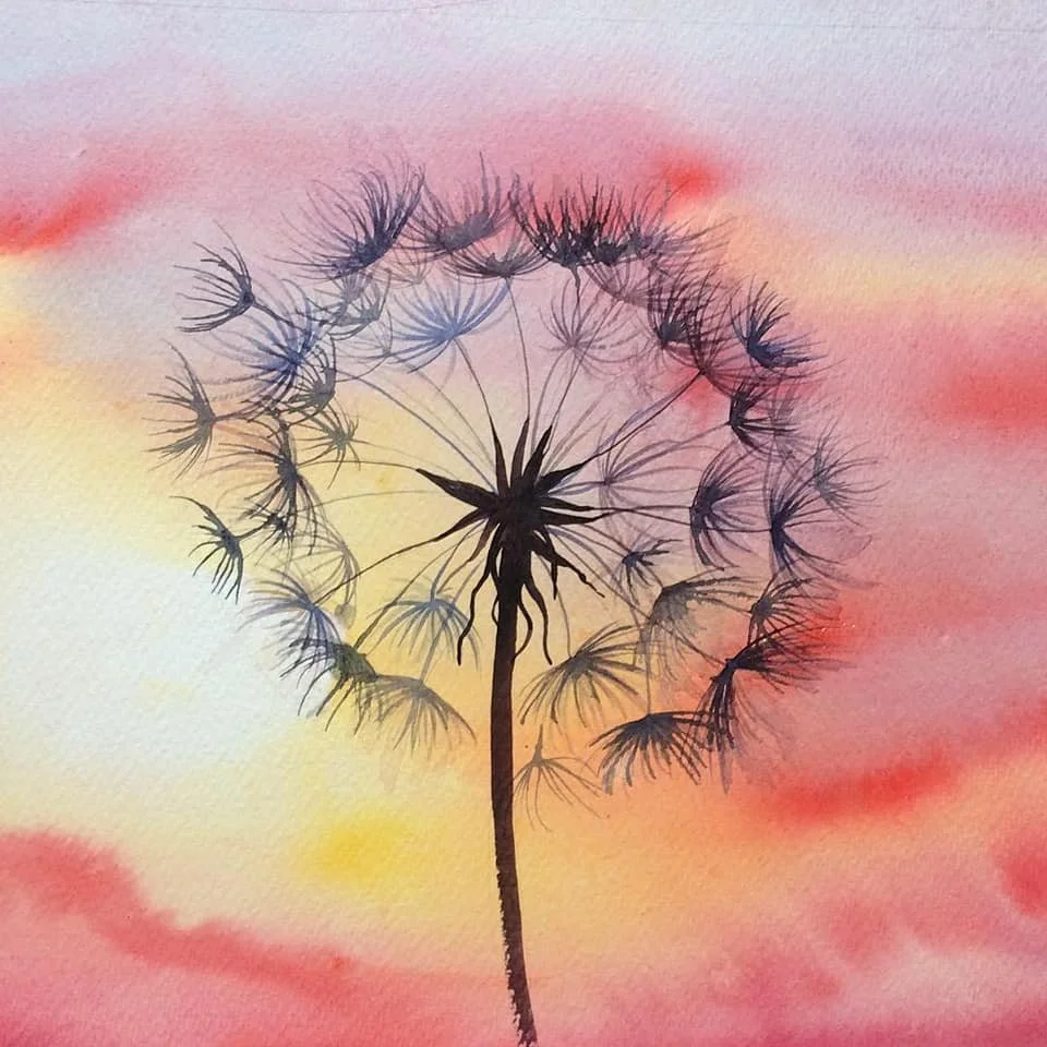 Painting of a dandelion clock silhouette.