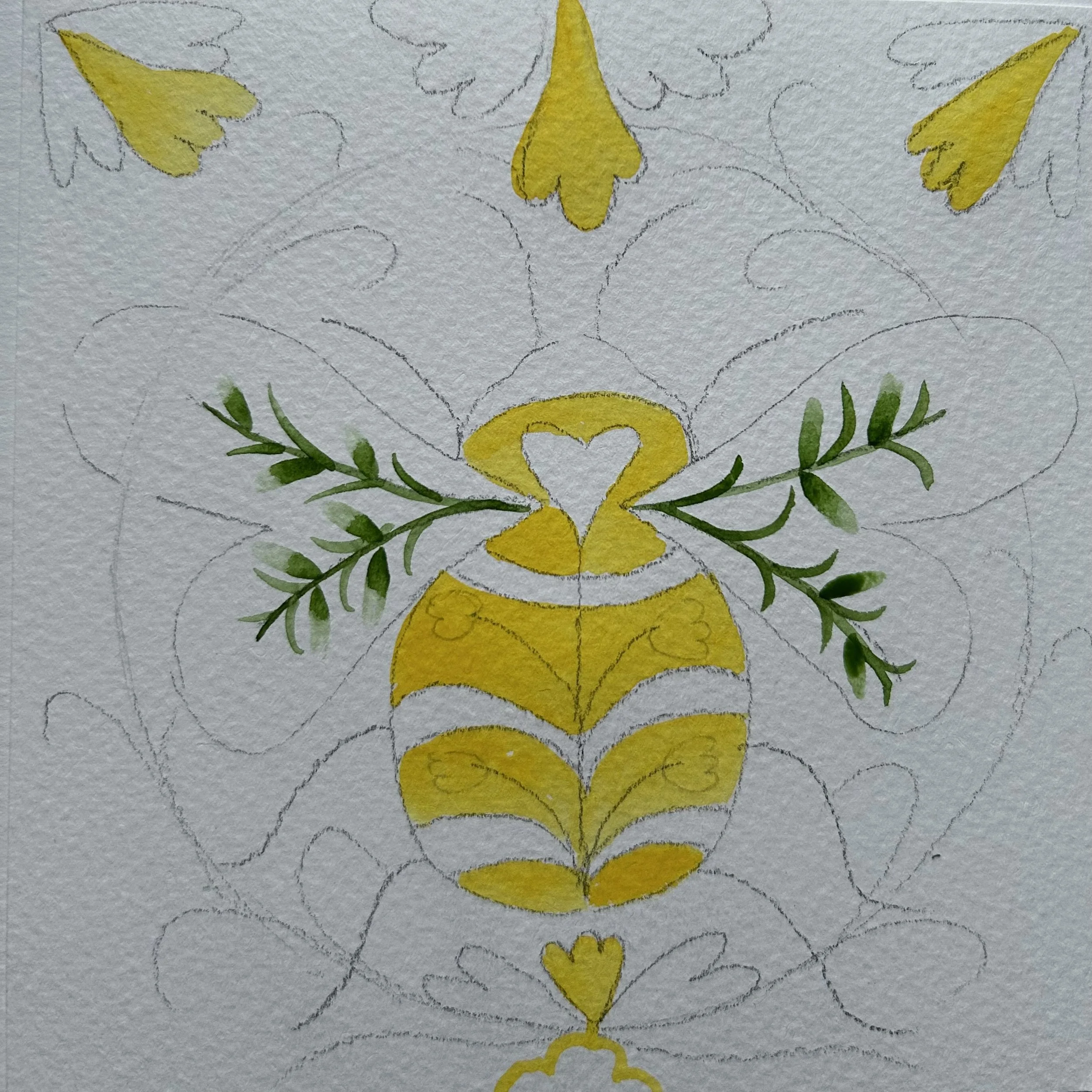 Add green stems and leaves on the wings.