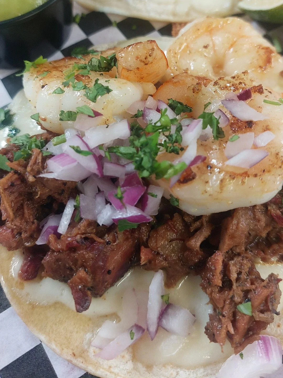 Surf N Turf Tacos today are made with brisket. @superskewer_bbq @sobbrewery