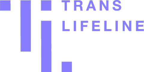 Graphic with the text 'Trans Lifeline' arranged vertically and horizontally, featuring purple and blue colors.