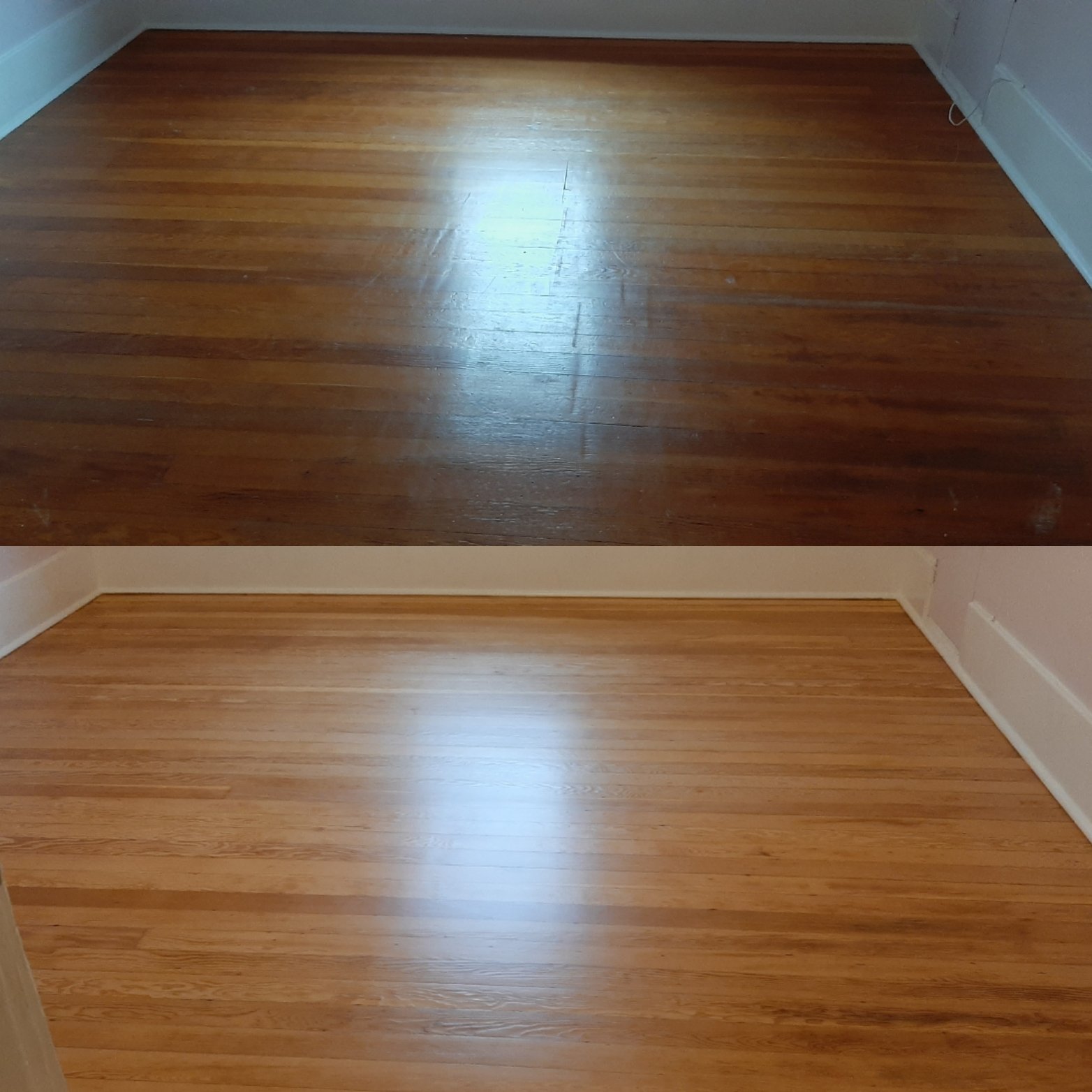 Poorly refinished floor was redone by us