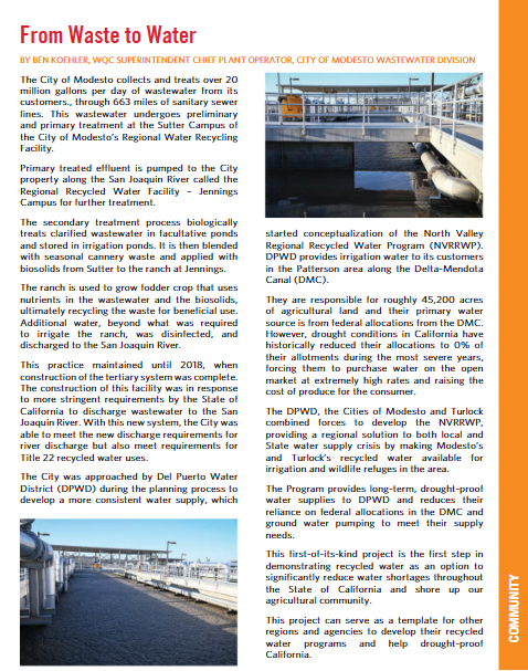 Image of article "From Waste to Water" by Ben Koehler, Chief Plant Operator