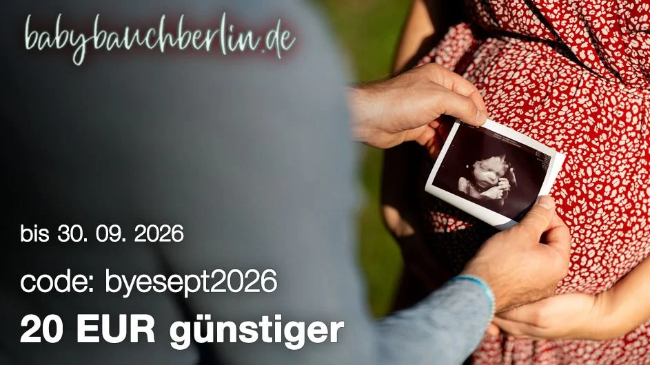 Banner für Rabatt auf Schwangerschafts- bzw. Babaybauch-Fotografie im September 2026