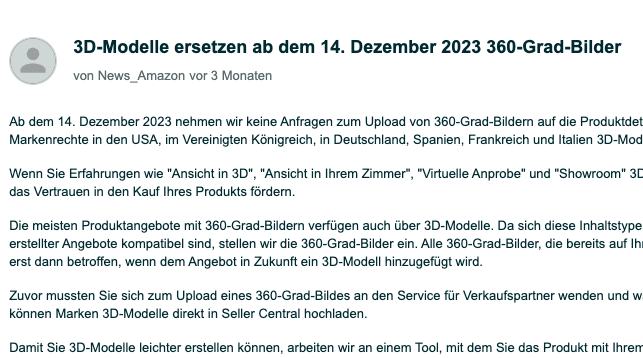 Amazon stellt 360° Produktfotografie Support ein- warum ich das für einen Fehler halte.