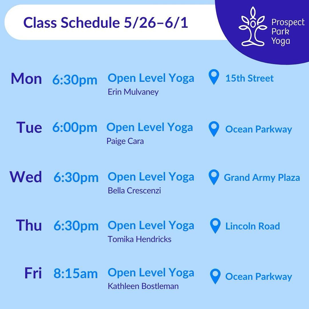 Sunshine salutations await! ☀️🧘🏽&zwj;♀️

Check out this week&rsquo;s schedule and sign up now for your weekly dose of fresh air flow! 

Join us at any of our 4 convenient outdoor locations in Prospect Park

BYO yoga mat and water - see you in the p