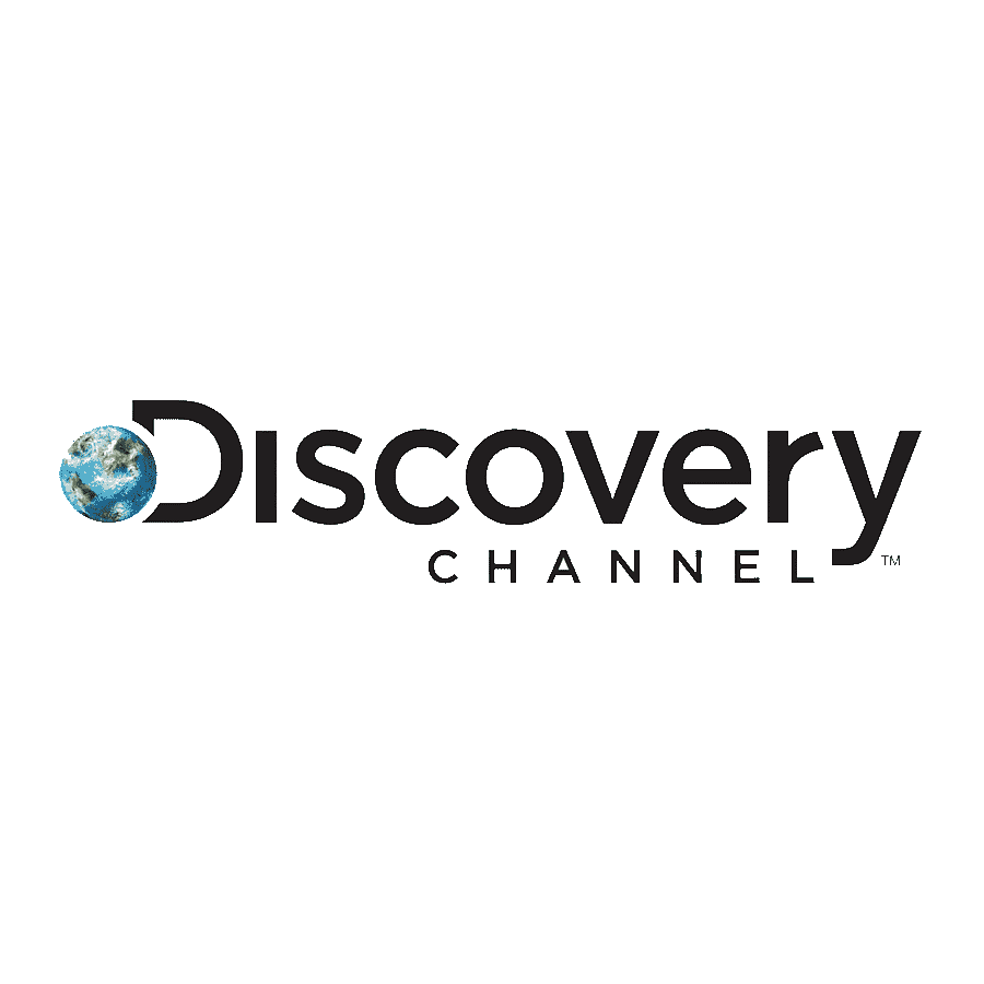 Discovery Channel logo with Earth icon replacing the letter 'D' in 'Discovery'.