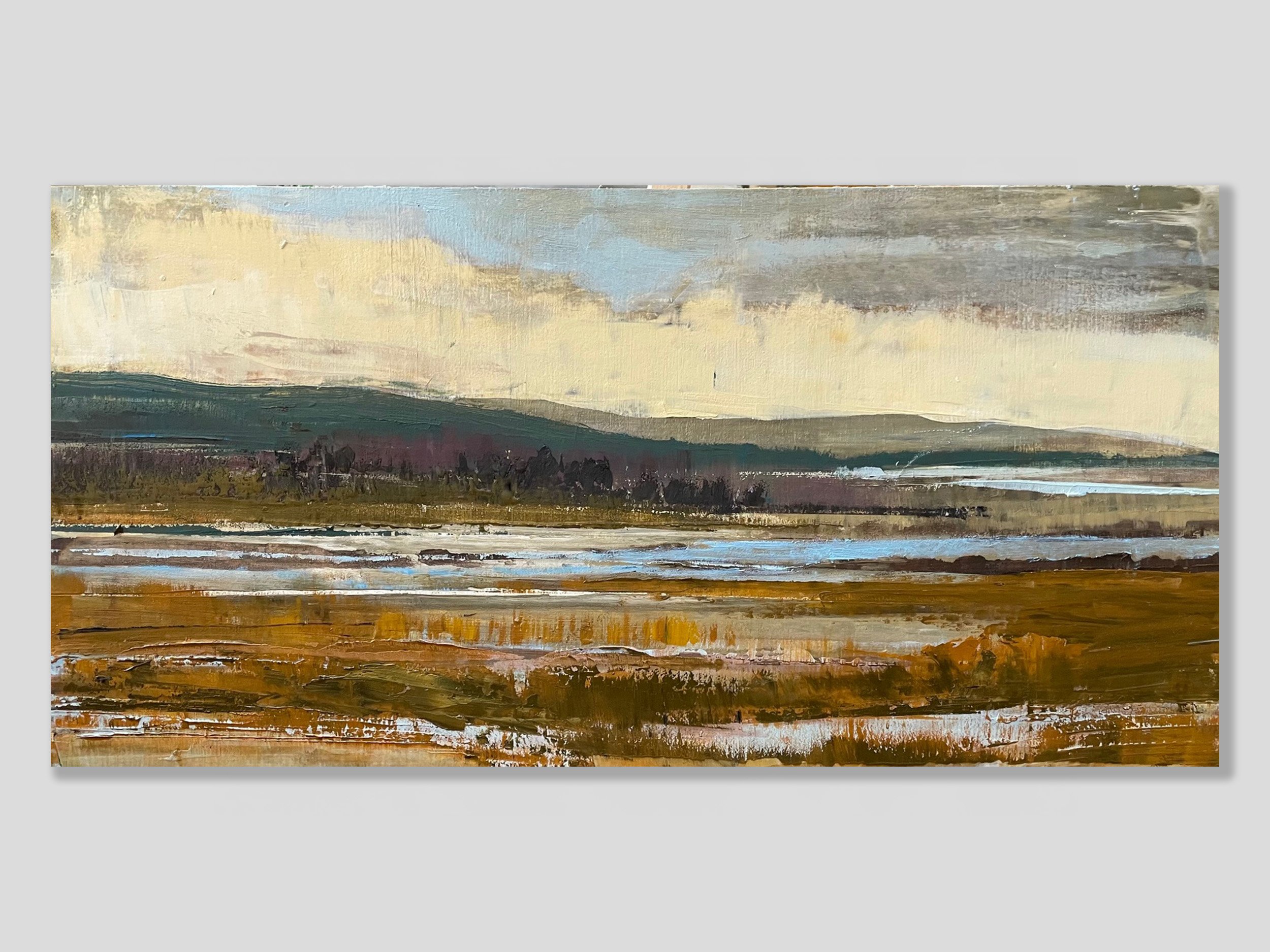 Wetlands and River Bank - Oil and Cold Wax Medium - 23 x 12 in