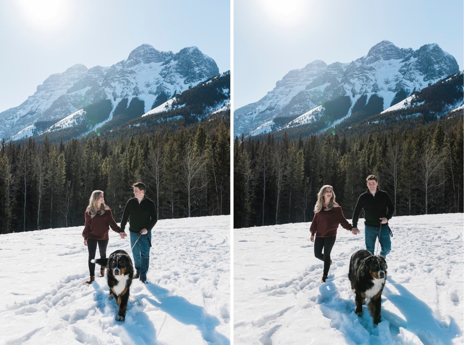 05_sunlight_landscape_Kananaskis_Canmore_Banff_trees_couple_engagement_close_simple_dog_cuddle_kiss_golden_hour_intimate_nature_mountains_fiancee_spring_winter_delicate_ice_bride_snow_soft_Calgary_Alberta_photographer_forest_groom_outdoor.jpg
