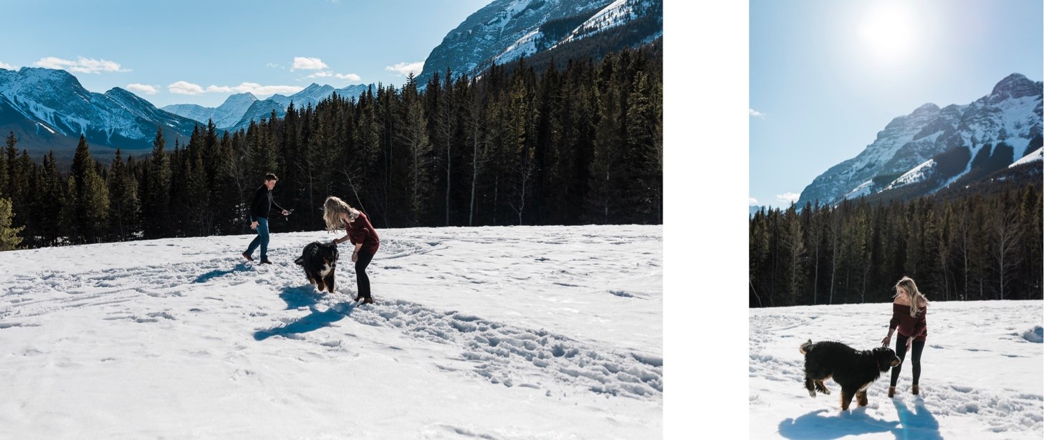 09_sunlight_landscape_Kananaskis_Canmore_Banff_trees_couple_engagement_close_simple_dog_cuddle_kiss_golden_hour_intimate_nature_mountains_fiancee_spring_winter_delicate_ice_bride_snow_soft_Calgary_Alberta_photographer_forest_groom_outdoor.jpg