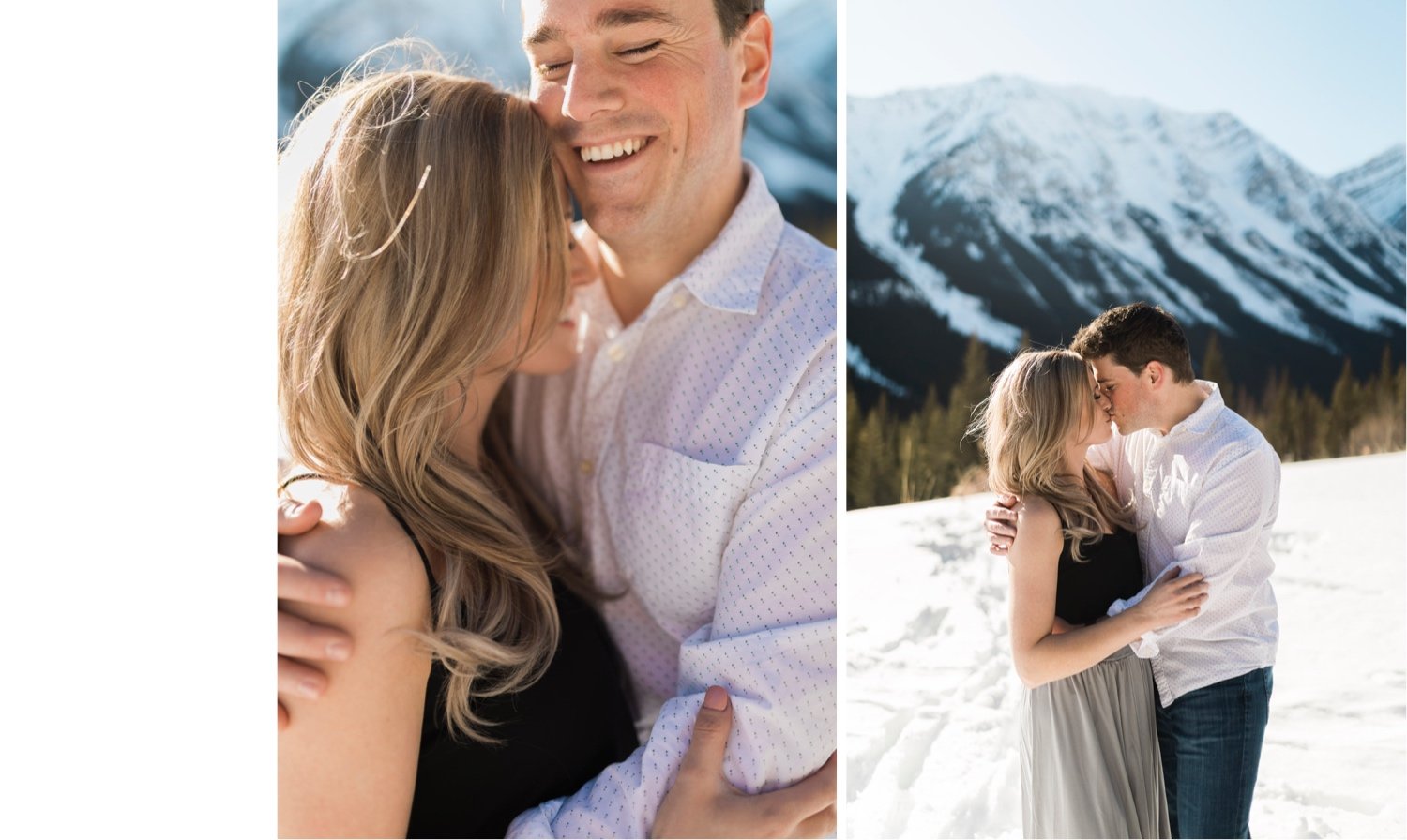 17_sunlight_landscape_Kananaskis_Canmore_Banff_trees_couple_engagement_close_simple_dog_cuddle_kiss_golden_hour_intimate_nature_mountains_fiancee_spring_winter_delicate_ice_bride_snow_soft_Calgary_Alberta_photographer_forest_groom_outdoor.jpg