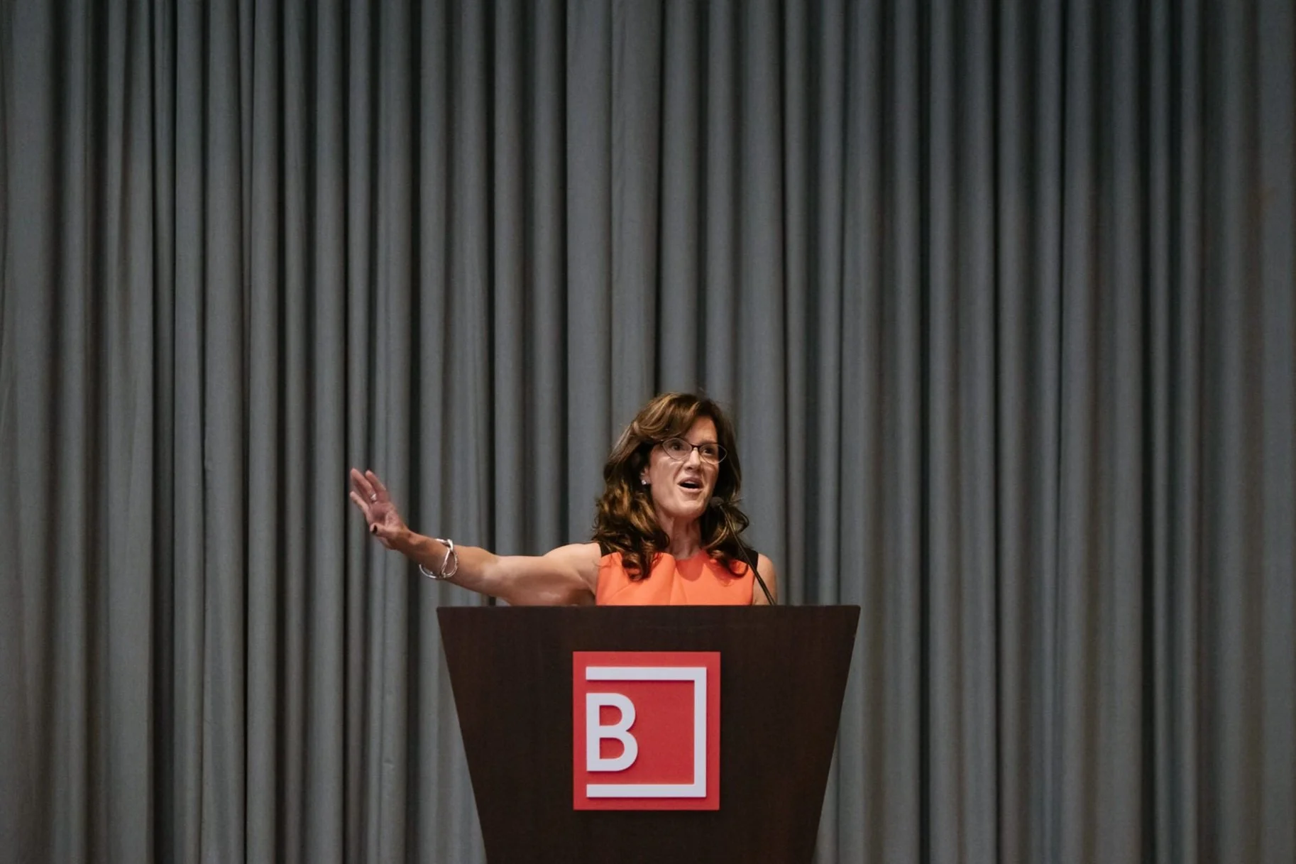 Barbara Hyde speaking at an event for the reveal of the architectural plans for the new Memphis Brooks Museum of Art.