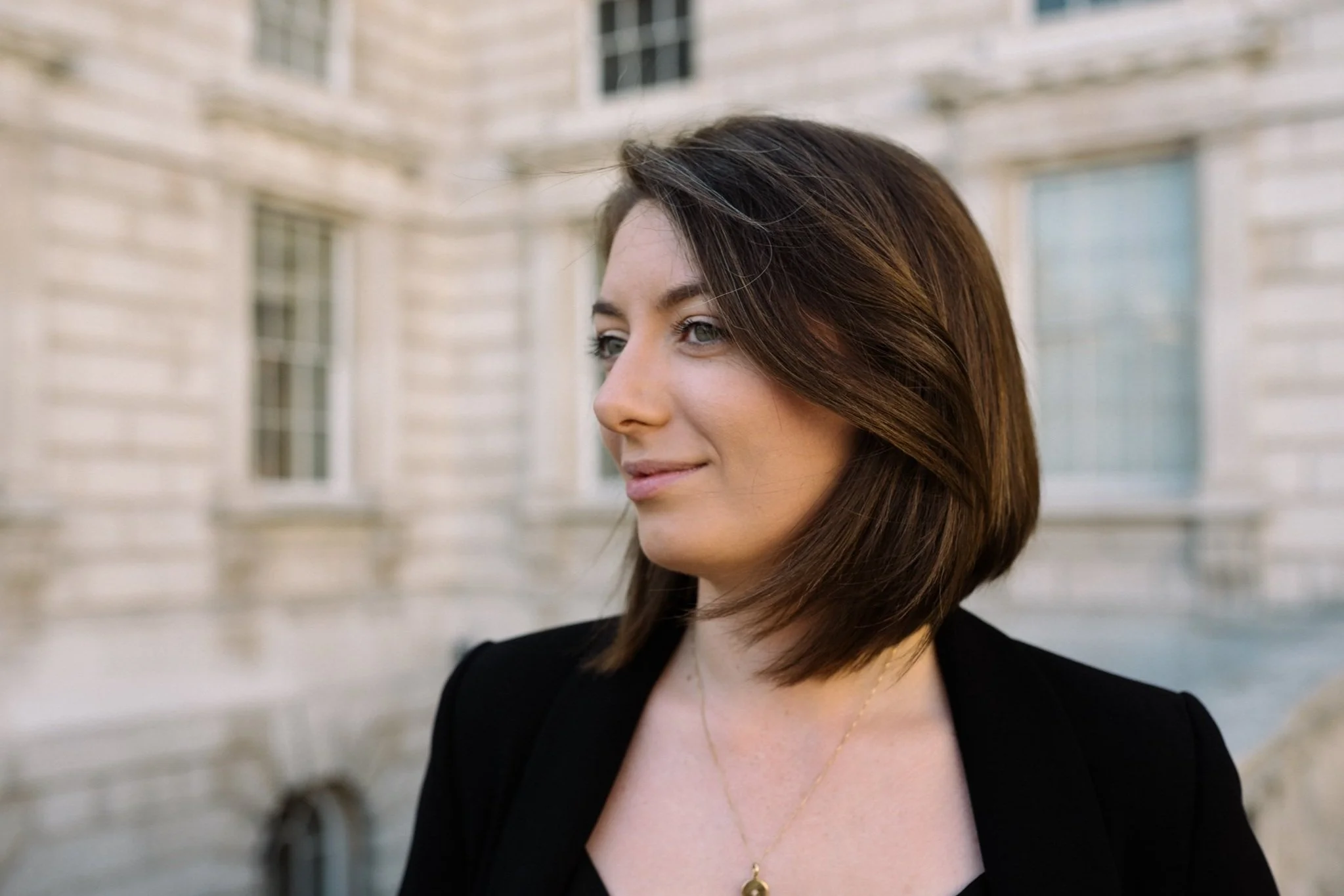 Headshot of a woman at Somerset House in London.