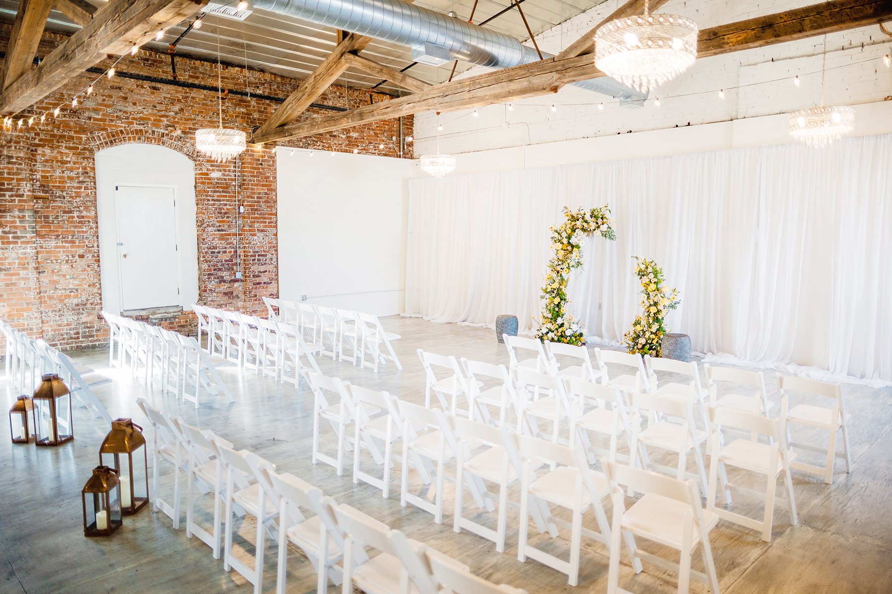 Wedding floral arch at The Brightside Dayton Wedding Venue.