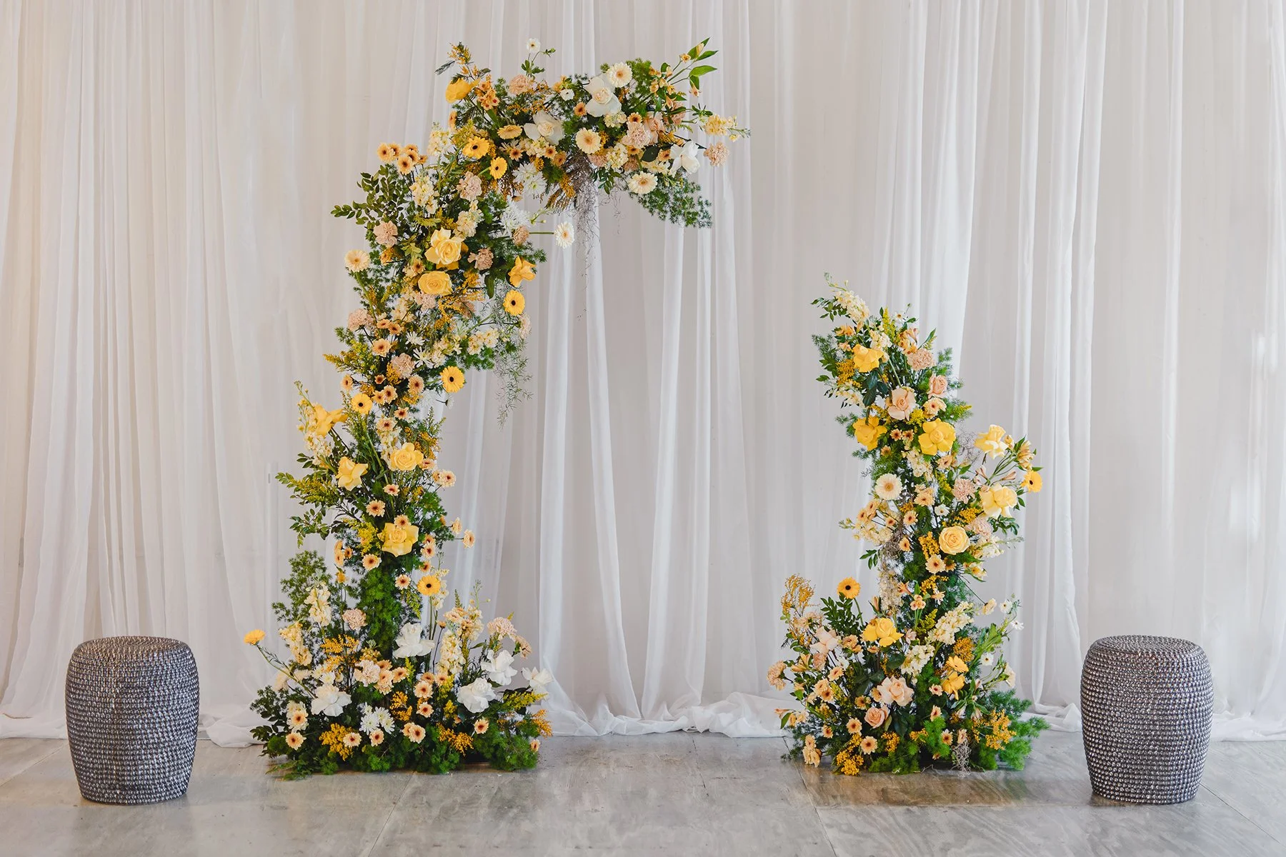 Wedding floral arch at The Brightside Dayton Wedding Venue.