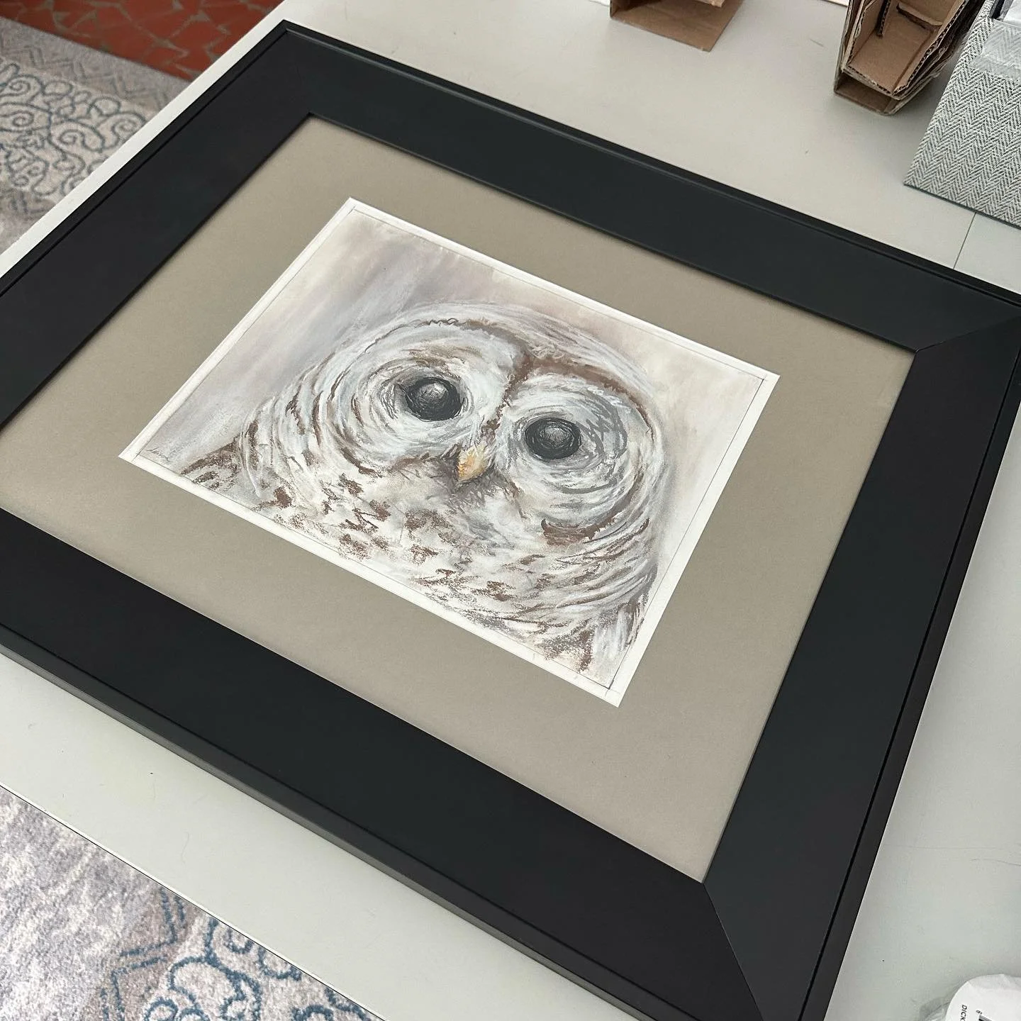 Framed and boxed up ready to move into his new home! 🦉🩶