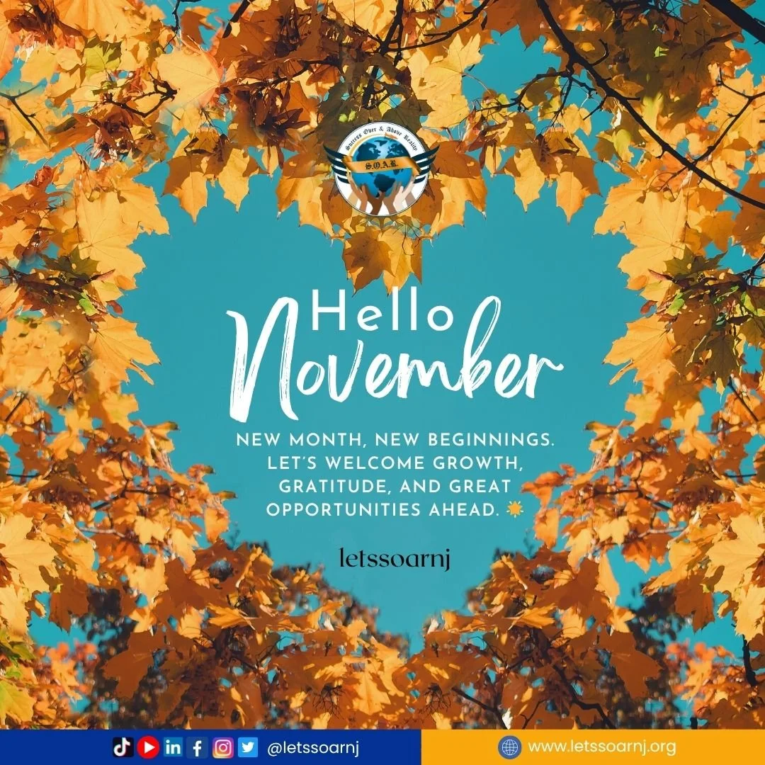 𝐇𝐞𝐥𝐥𝐨, 𝐍𝐨𝐯𝐞𝐦𝐛𝐞𝐫! 🍂
A fresh month to set new goals, embrace change, and keep shining toward success. Let&rsquo;s make this month one to remember! 💪

✨ From all of us at S.O.A.R. Hospitality &amp; Travel YLC, we&rsquo;re ready to inspire