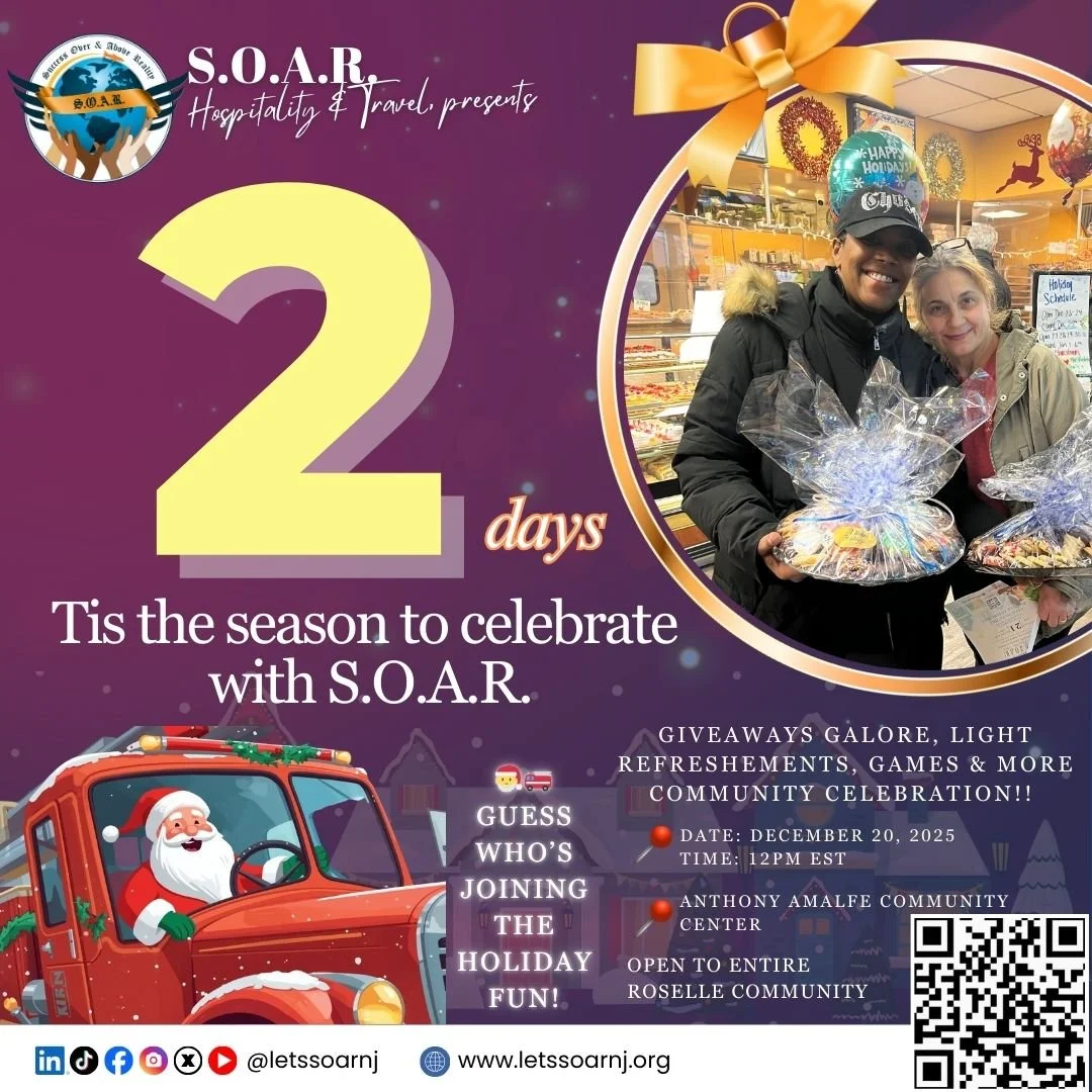 𝟐 𝐃𝐚𝐲𝐬 𝐭𝐨 𝐆𝐨!
🌟 Just 2 days until we celebrate together!
🎅 Can you feel the holiday magic? Santa is joining the fun!
🎄 Tis the season with S.O.A.R.!
📍 Free for all Roselle community!

💌 Want to give back? We welcome in-kind or cash dona