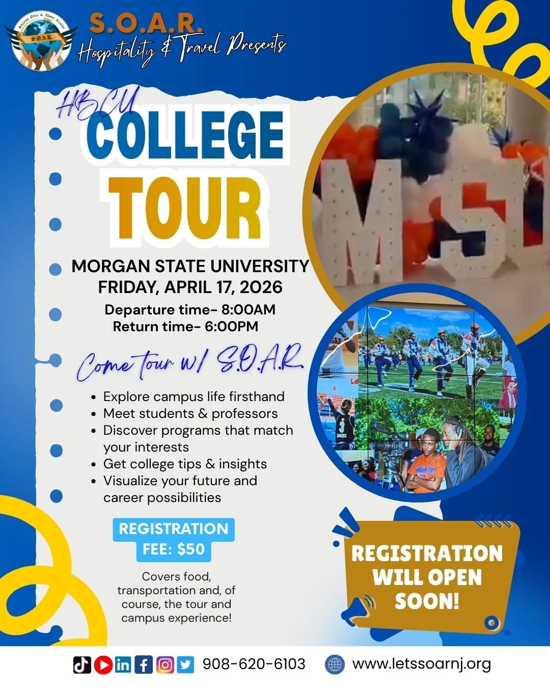 🎓 𝐒.𝐎.𝐀.𝐑. 𝐂𝐨𝐥𝐥𝐞𝐠𝐞 𝐓𝐨𝐮𝐫 𝐢𝐬 𝐡𝐞𝐫𝐞!
Wondering which college to choose? This is the perfect time to visit a campus! 🌟

This Spring, we&rsquo;re heading to Morgan State University! 🌟

📅 Mark your calendars: April 17, 2026
✨ Regist