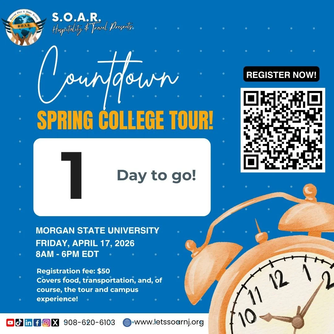 ⏳ 𝟏 𝐃𝐚𝐲 𝐭𝐨 𝐆𝐨! 🎓
Tomorrow&rsquo;s the day! Are you ready to step onto campus and experience college life firsthand? Let&rsquo;s go S.O.A.R.! 🚀✨

Join us at Morgan State University, last call to register! 🔥

🚍✨Register now before spots fil