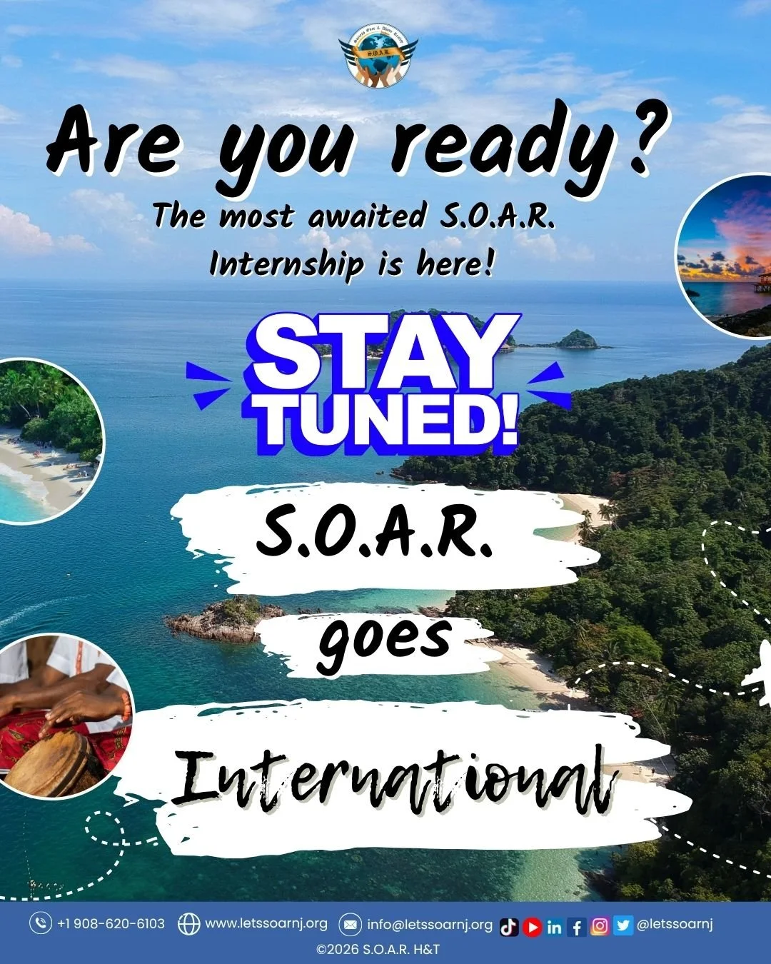 🌍✈️ 𝐒𝐨𝐦𝐞𝐭𝐡𝐢𝐧𝐠 𝐁𝐈𝐆 𝐢𝐬 𝐜𝐨𝐦𝐢𝐧𝐠&hellip;

Are you ready for the S.O.A.R. International Internship 2026? 👀🔥
Stay tuned&hellip; exciting details are coming soon!

Don&rsquo;t forget to visit our website, connect with us on social medi