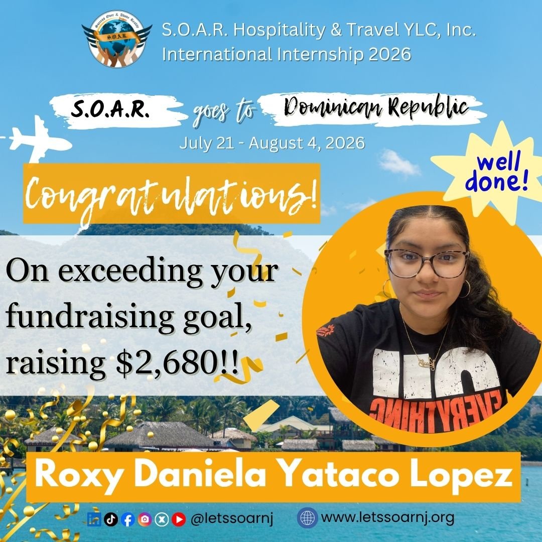 🎉 𝐂𝐨𝐧𝐠𝐫𝐚𝐭𝐮𝐥𝐚𝐭𝐢𝐨𝐧𝐬, 𝐑𝐨𝐱𝐲 𝐃𝐚𝐧𝐢𝐞𝐥𝐚 𝐘𝐚𝐭𝐚𝐜𝐨 𝐋𝐨𝐩𝐞𝐳! 🎉

We are proud to celebrate Roxy for officially exceeding her fundraising goal for the S.O.A.R. International Internship 2026 &ndash; Dominican Republic! 🌍✈️

A he