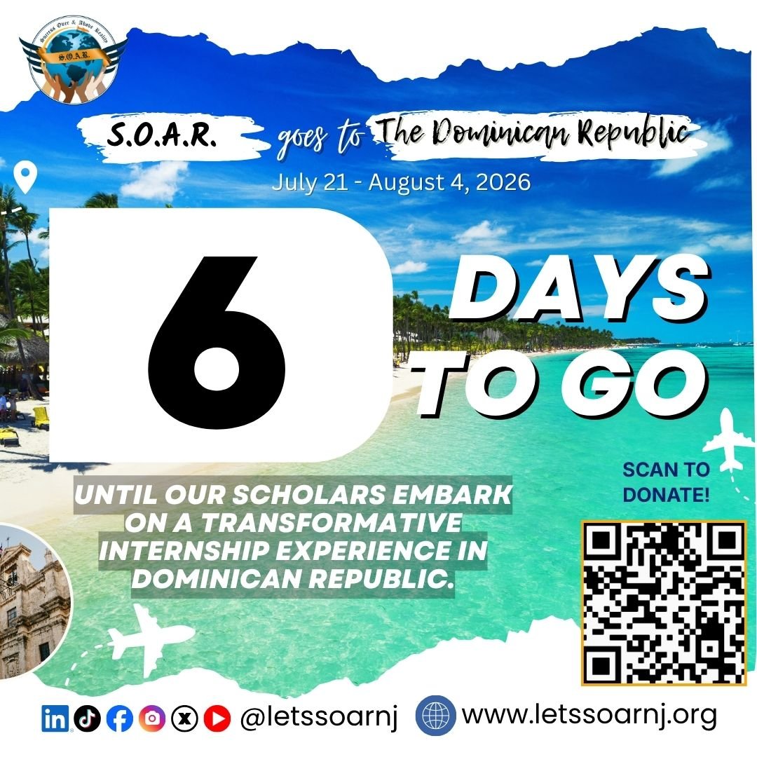🌍✈️ 𝟔 𝐃𝐀𝐘𝐒 𝐓𝐎 𝐆𝐎!
Only 6 days remain until our scholars embark on the S.O.A.R. International Internship 2026 in the Dominican Republic!

Every day brings us closer to an unforgettable journey filled with international hospitality training, 