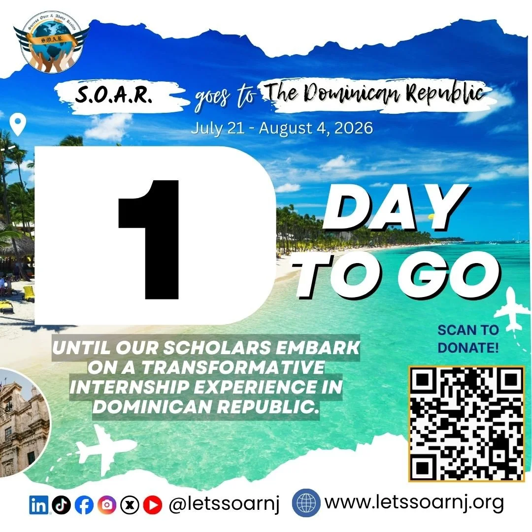 🌍✈️𝟏 𝐃𝐀𝐘 𝐓𝐎 𝐆𝐎!
Tomorrow is the day!

After months of preparation, fundraising, and anticipation, our scholars are finally ready to begin their S.O.A.R. International Internship 2026 in the Dominican Republic.

Thank you to everyone who has 