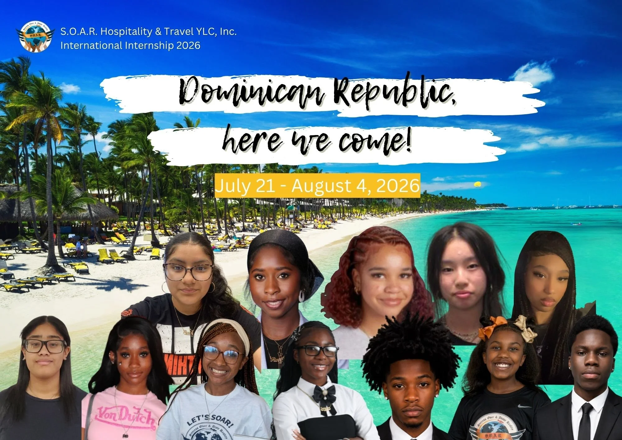 ✈️𝐃𝐨𝐦𝐢𝐧𝐢𝐜𝐚𝐧 𝐑𝐞𝐩𝐮𝐛𝐥𝐢𝐜, 𝐡𝐞𝐫𝐞 𝐰𝐞 𝐜𝐨𝐦𝐞!

Tomorrow is the day! Our S.O.A.R. scholars and chaperones are officially preparing to embark on an unforgettable international internship experience filled with hospitality, leadership, 
