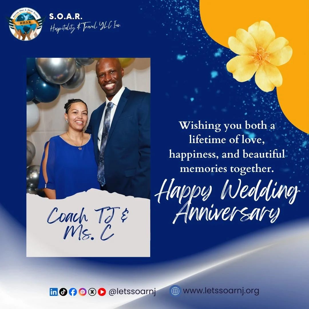 💙🎉 𝐇𝐚𝐩𝐩𝐲 𝐖𝐞𝐝𝐝𝐢𝐧𝐠 𝐀𝐧𝐧𝐢𝐯𝐞𝐫𝐬𝐚𝐫𝐲, 𝐂𝐨𝐚𝐜𝐡 𝐓𝐉 &amp; 𝐌𝐬. 𝐂! 💍✨

Today, we celebrate not only your beautiful marriage but also the incredible impact you both continue to make through S.O.A.R.

Coach TJ, one of our amazing V