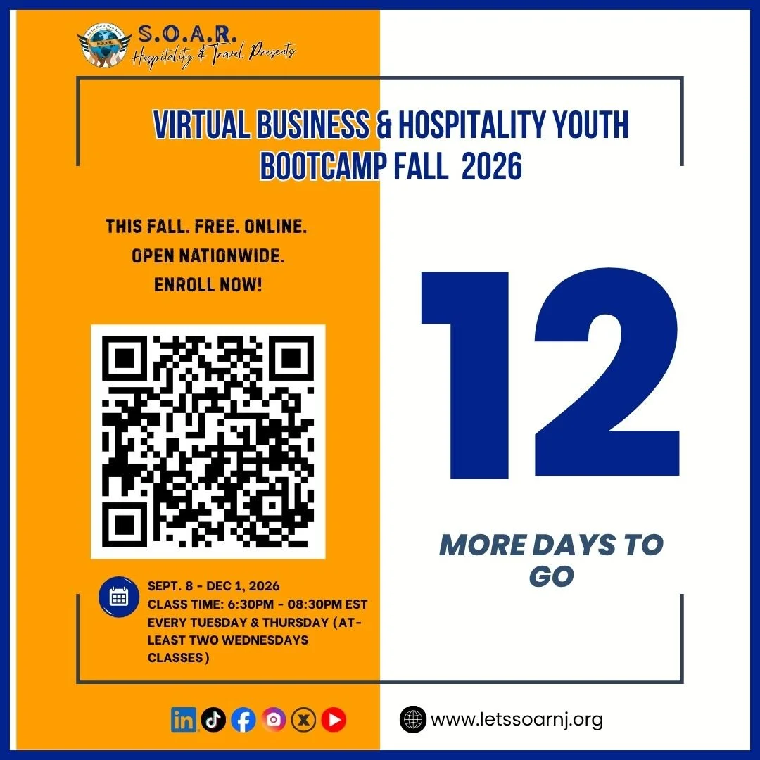 𝟏𝟐 𝐃𝐀𝐘𝐒 𝐓𝐎 𝐆𝐎!
Get ready to explore business, entrepreneurship, hospitality, and more!
𝐕𝐈𝐑𝐓𝐔𝐀𝐋 𝐁𝐔𝐒𝐈𝐍𝐄𝐒𝐒 &amp; 𝐇𝐎𝐒𝐏𝐈𝐓𝐀𝐋𝐈𝐓𝐘 𝐘𝐎𝐔𝐓𝐇 𝐁𝐎𝐎𝐓𝐂𝐀𝐌𝐏 - 𝐅𝐀𝐋𝐋 𝟐𝟎𝟐𝟔

𝐓𝐡𝐢𝐬 𝐩𝐫𝐨𝐠𝐫𝐚𝐦 𝐢𝐬 𝟏𝟎𝟎% 𝐅𝐑𝐄