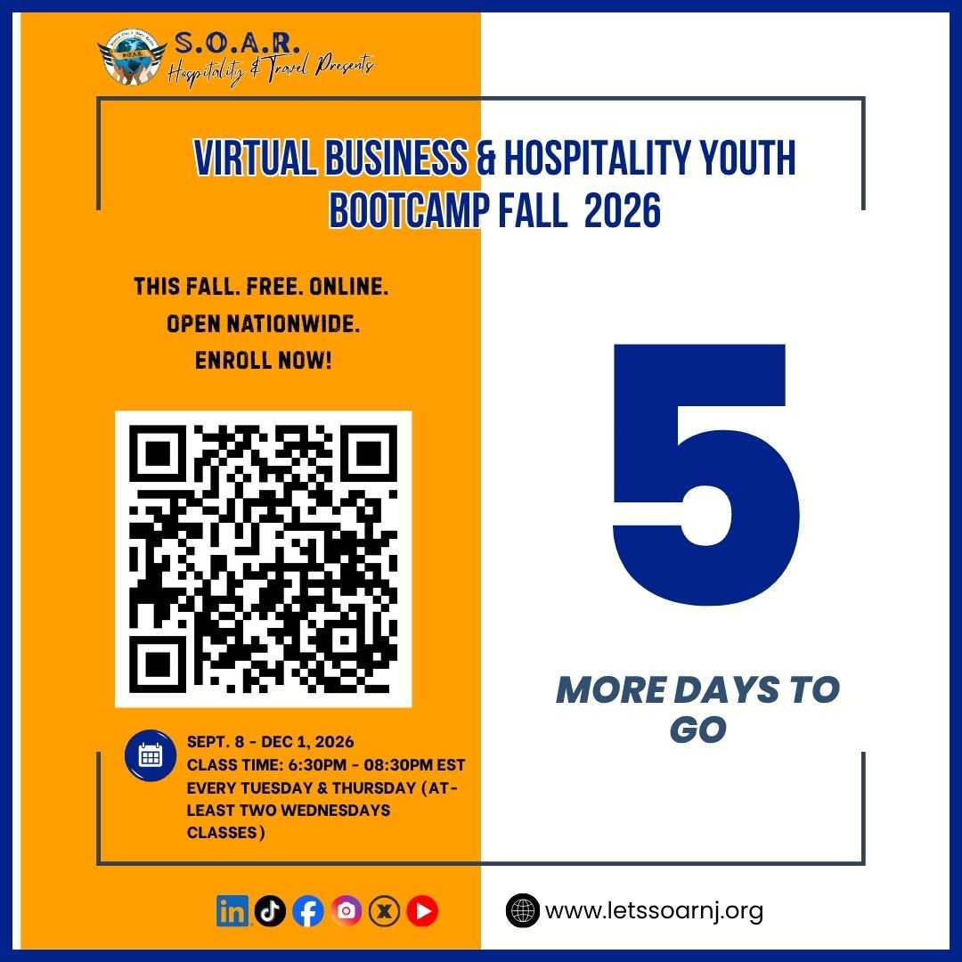 𝟓 𝐃𝐀𝐘𝐒 𝐓𝐎 𝐆𝐎!
Five days until you step into a world of learning, growth, and new possibilities!

𝐕𝐈𝐑𝐓𝐔𝐀𝐋 𝐁𝐔𝐒𝐈𝐍𝐄𝐒𝐒 &amp; 𝐇𝐎𝐒𝐏𝐈𝐓𝐀𝐋𝐈𝐓𝐘 𝐘𝐎𝐔𝐓𝐇 𝐁𝐎𝐎𝐓𝐂𝐀𝐌𝐏 - 𝐅𝐀𝐋𝐋 𝟐𝟎𝟐𝟔
𝐓𝐡𝐢𝐬 𝐩𝐫𝐨𝐠𝐫𝐚𝐦 𝐢𝐬 𝟏𝟎𝟎