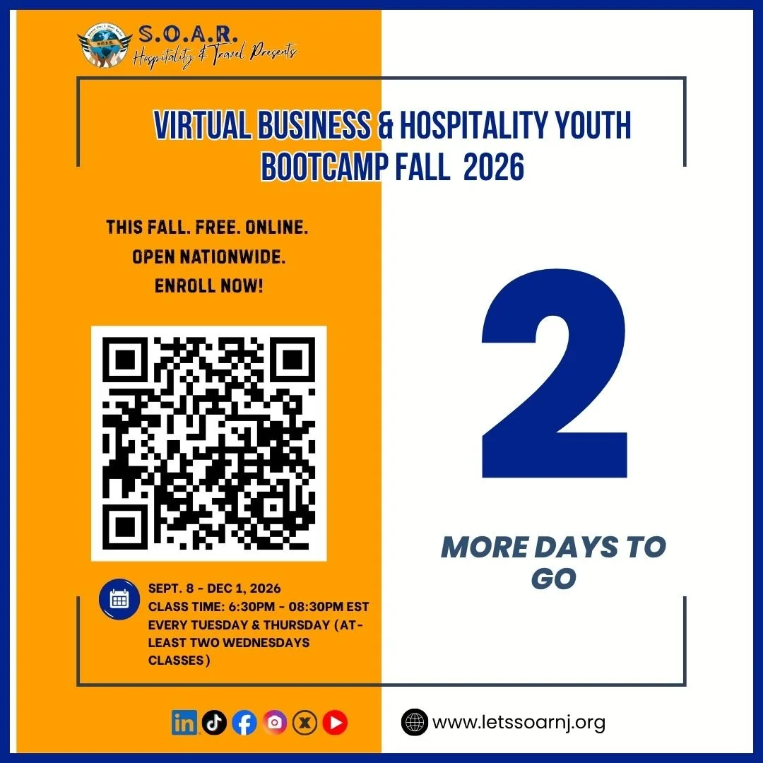 𝟐 𝐃𝐀𝐘𝐒 𝐓𝐎 𝐆𝐎!
Almost time! Get ready to learn, connect, and build your future with S.O.A.R.

𝐕𝐈𝐑𝐓𝐔𝐀𝐋 𝐁𝐔𝐒𝐈𝐍𝐄𝐒𝐒 &amp; 𝐇𝐎𝐒𝐏𝐈𝐓𝐀𝐋𝐈𝐓𝐘 𝐘𝐎𝐔𝐓𝐇 𝐁𝐎𝐎𝐓𝐂𝐀𝐌𝐏 - 𝐅𝐀𝐋𝐋 𝟐𝟎𝟐𝟔
𝐓𝐡𝐢𝐬 𝐩𝐫𝐨𝐠𝐫𝐚𝐦 𝐢𝐬 𝟏𝟎𝟎% 𝐅