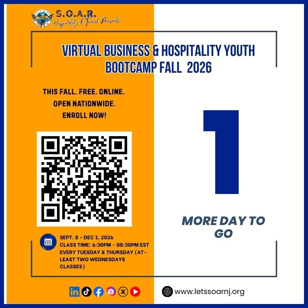 𝐓𝐎𝐌𝐎𝐑𝐑𝐎𝐖! 🚨
The Virtual Business &amp; Hospitality Youth Bootcamp &ndash; Fall Series 2026 begins tomorrow!

💻 Get your laptop ready.
📝 Get your notes ready.
🚀 Get ready to SOAR!

See you in class! 💙🧡

𝐕𝐈𝐑𝐓𝐔𝐀𝐋 𝐁𝐔𝐒𝐈𝐍𝐄𝐒𝐒 &a