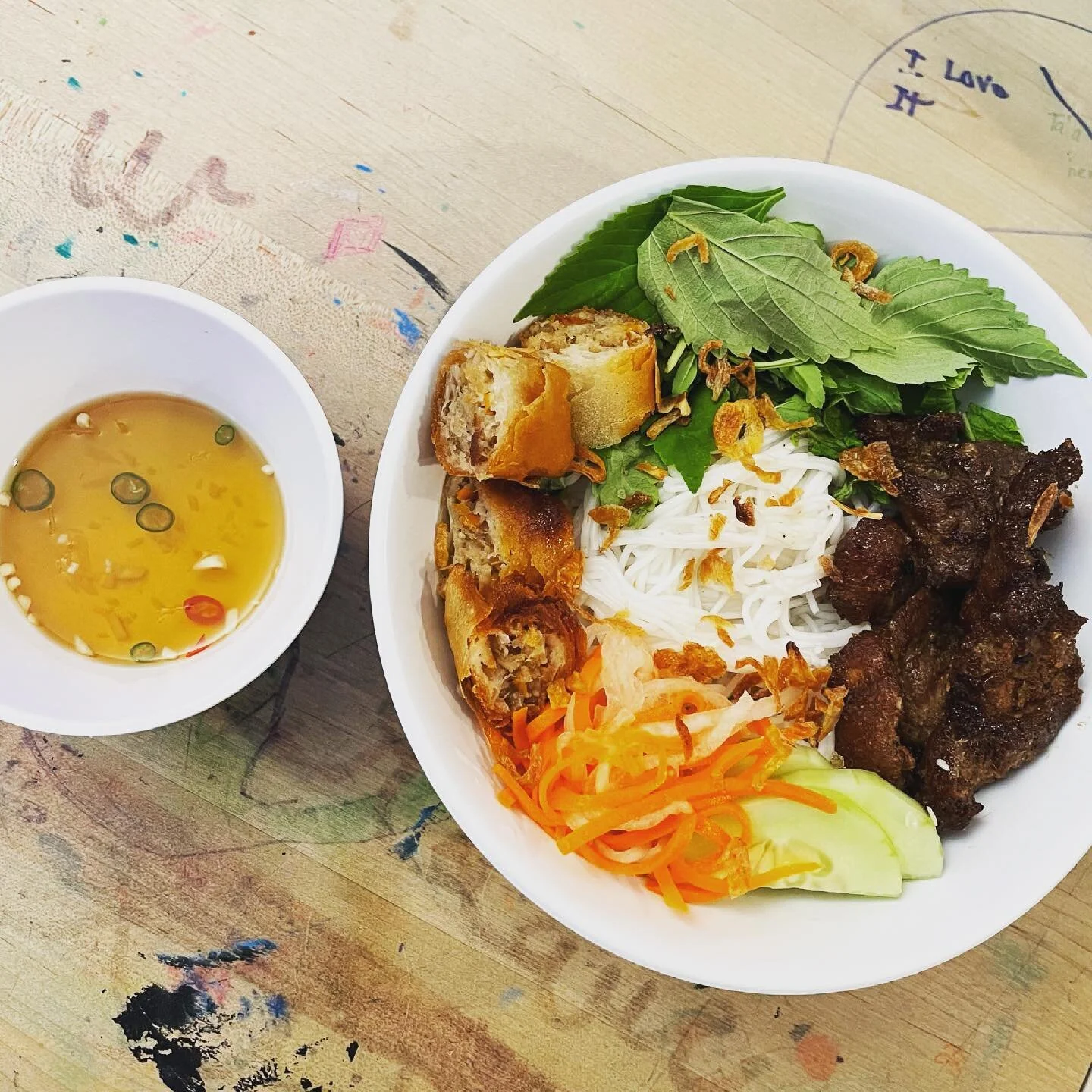 Finally got a chance to make this from scratch. B&uacute;n thịt nướng chả gi&ograve;.