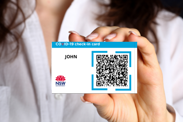 COVID check-in card from Service NSW