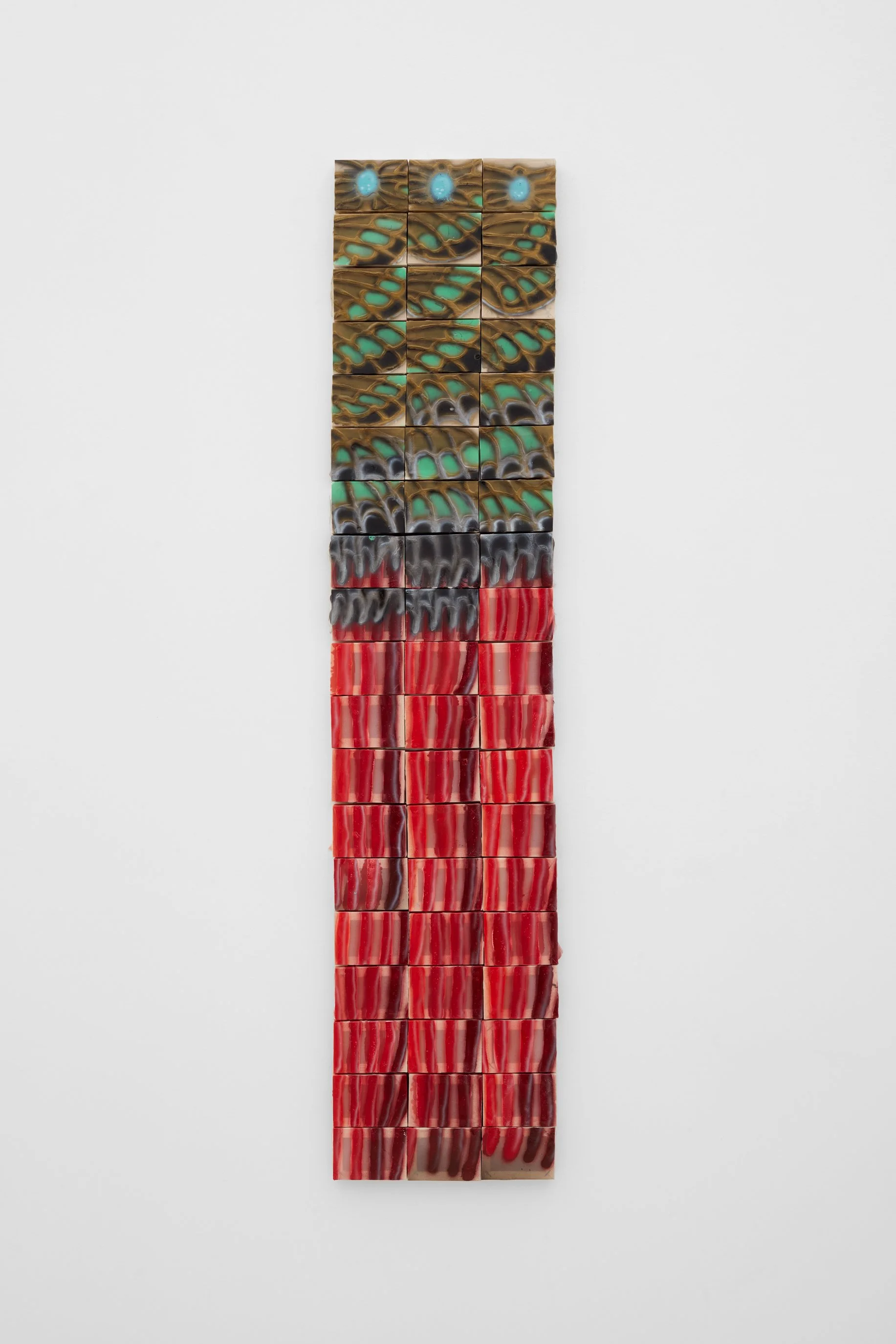 Evian Wenyi Zhang, Titanic J Peterman Company Rose’s (Kate Winslet) Butterly Hair Comb, 2026. Acrylic on polyester canvases (57 units), 55 1/8 x 11 3/4 in (140 x 30 cm)