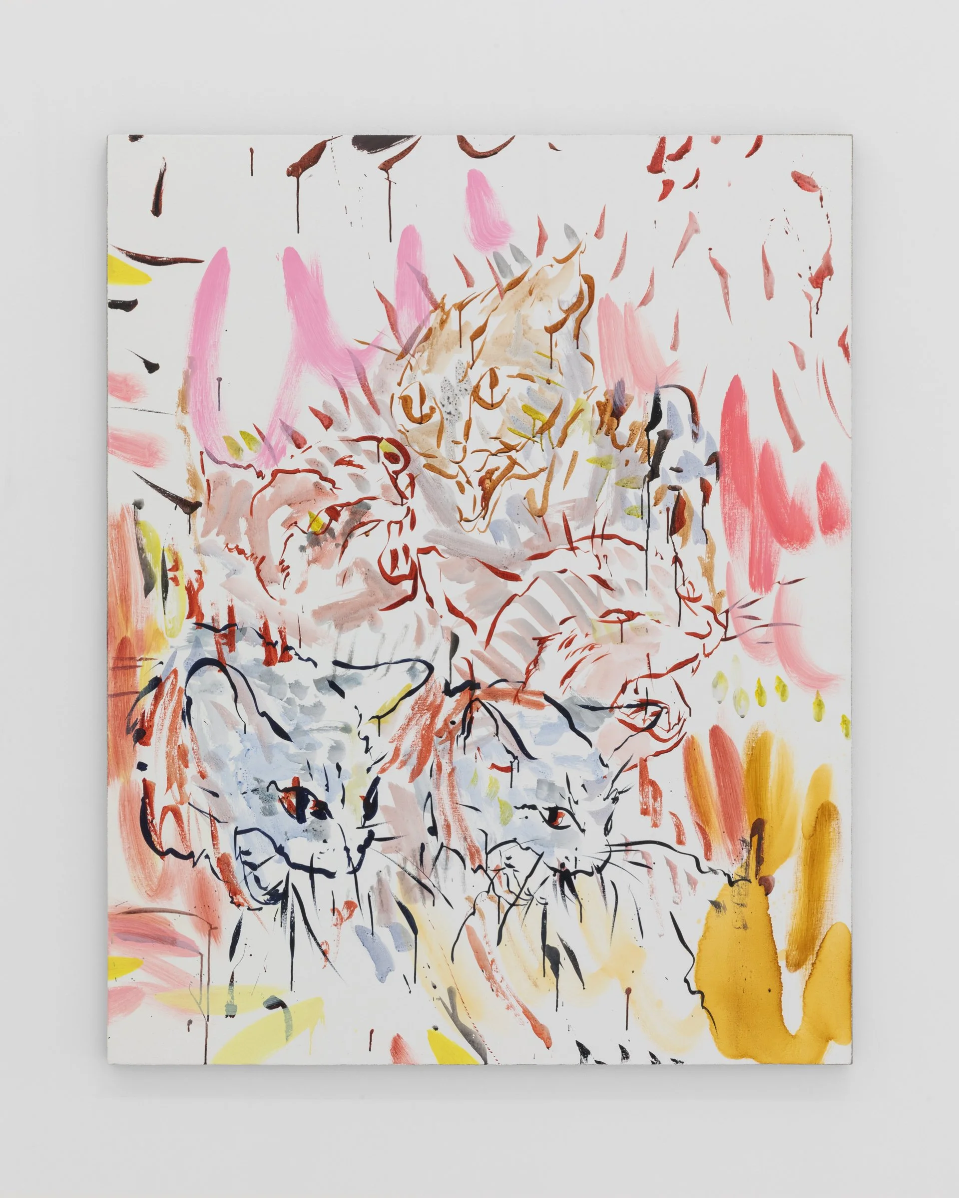 Riña de gatos (5), 2025. Acrylic and oil on linen, 59 x 47 1/4 in (150 x 120 cm)
