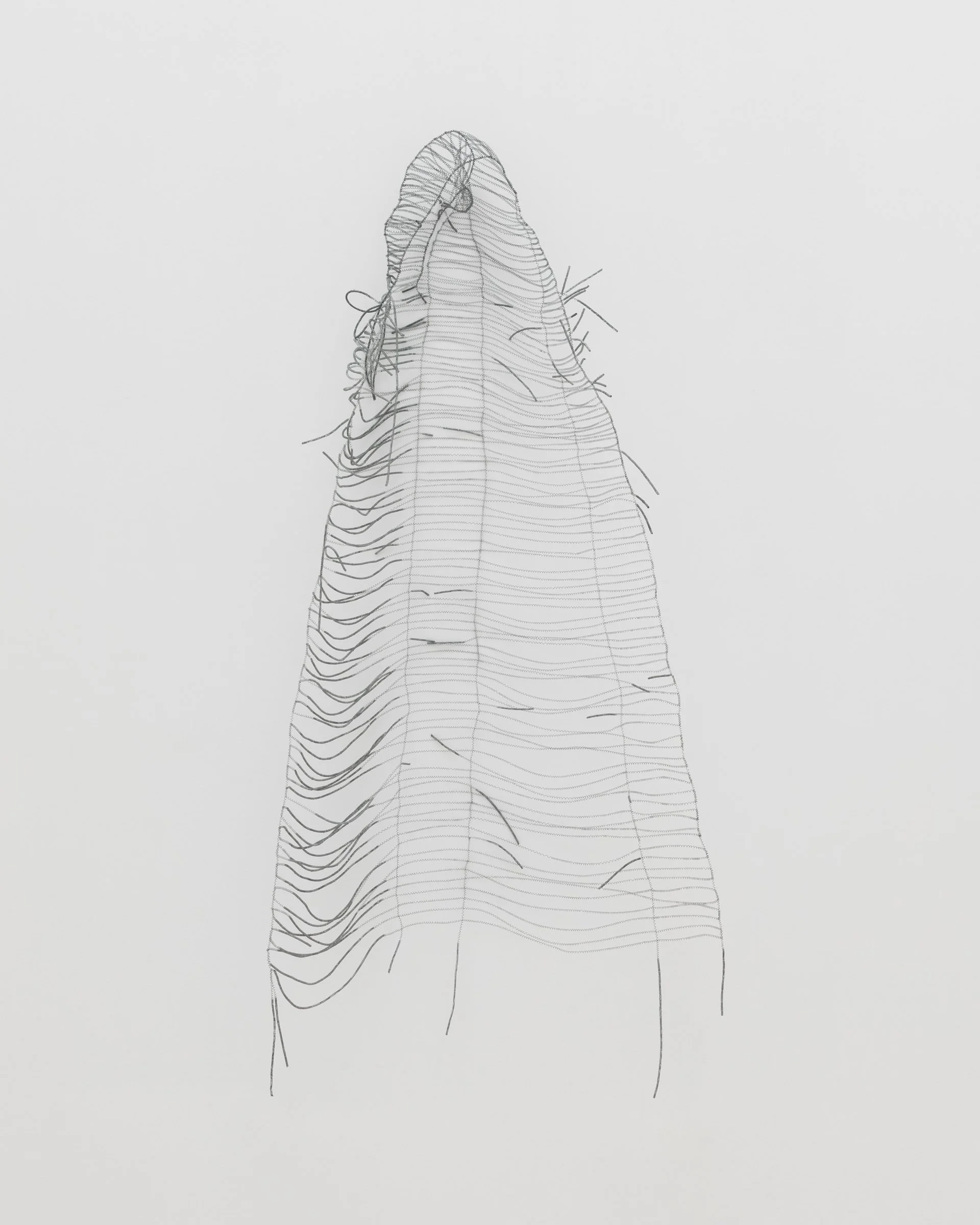 Kanitha Tith, Untitled (1), 2025. 0.7mm steel wire, 80 3/4 x 31 1/2 x 9 7/8 in (205 x 80 x 25 cm)