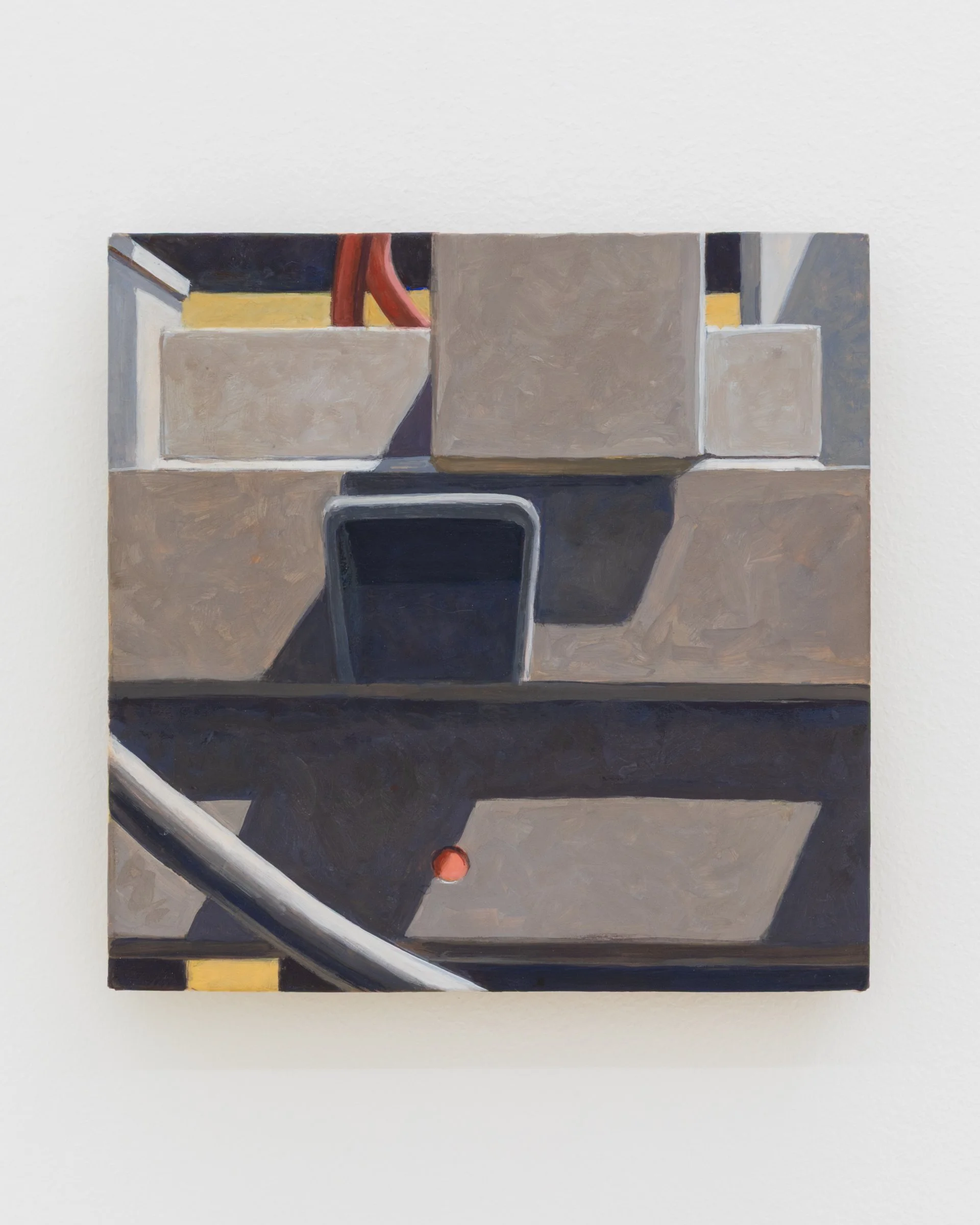 Blocks, 2025. Egg tempera on calfskin parchment, 7 x 7 in (17.8 x 17.8 cm)