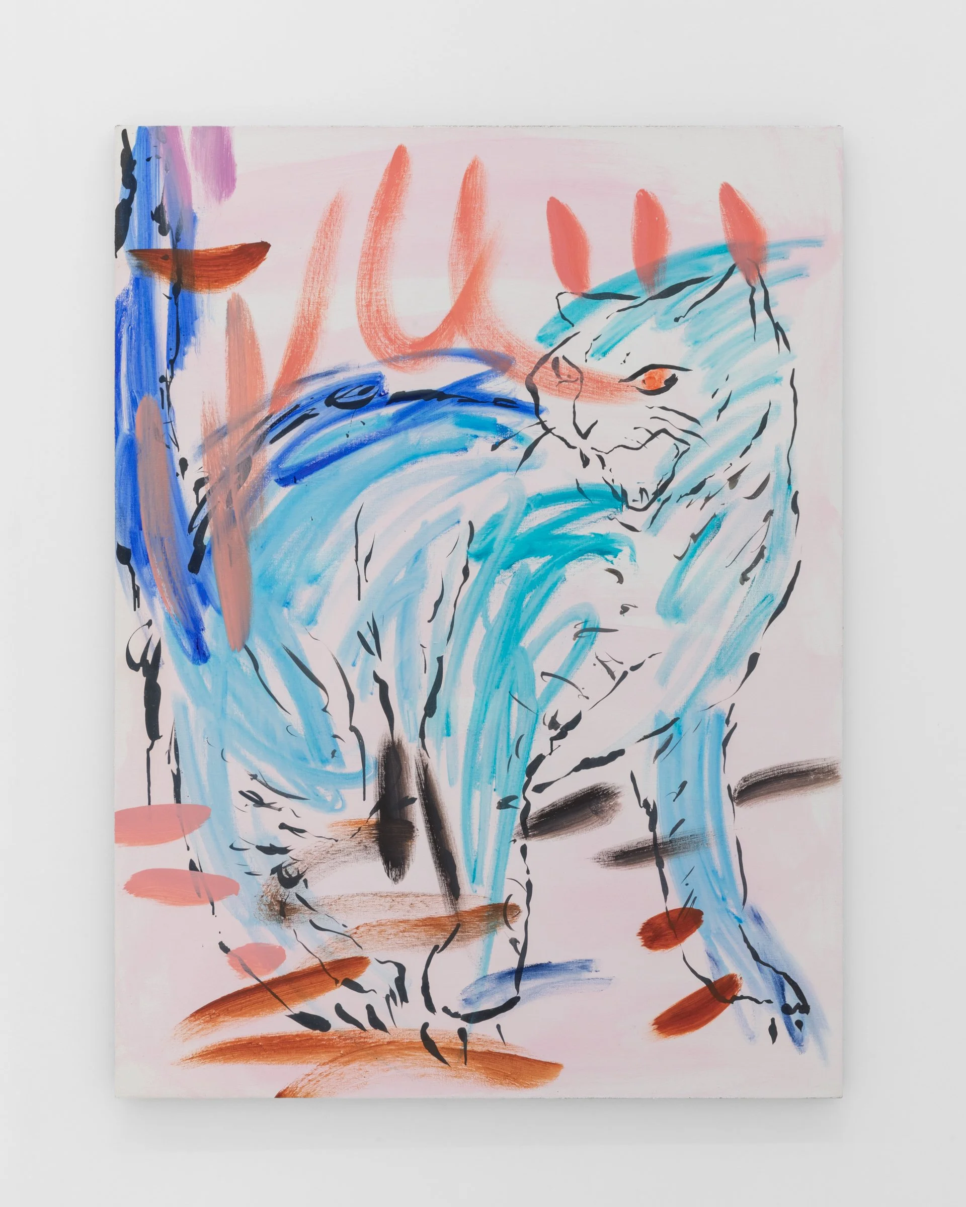 Riña de gatos (1), 2025. Oil and acrylic on linen, 47 1/4 x 35 3/8 in (120 x 90 cm)