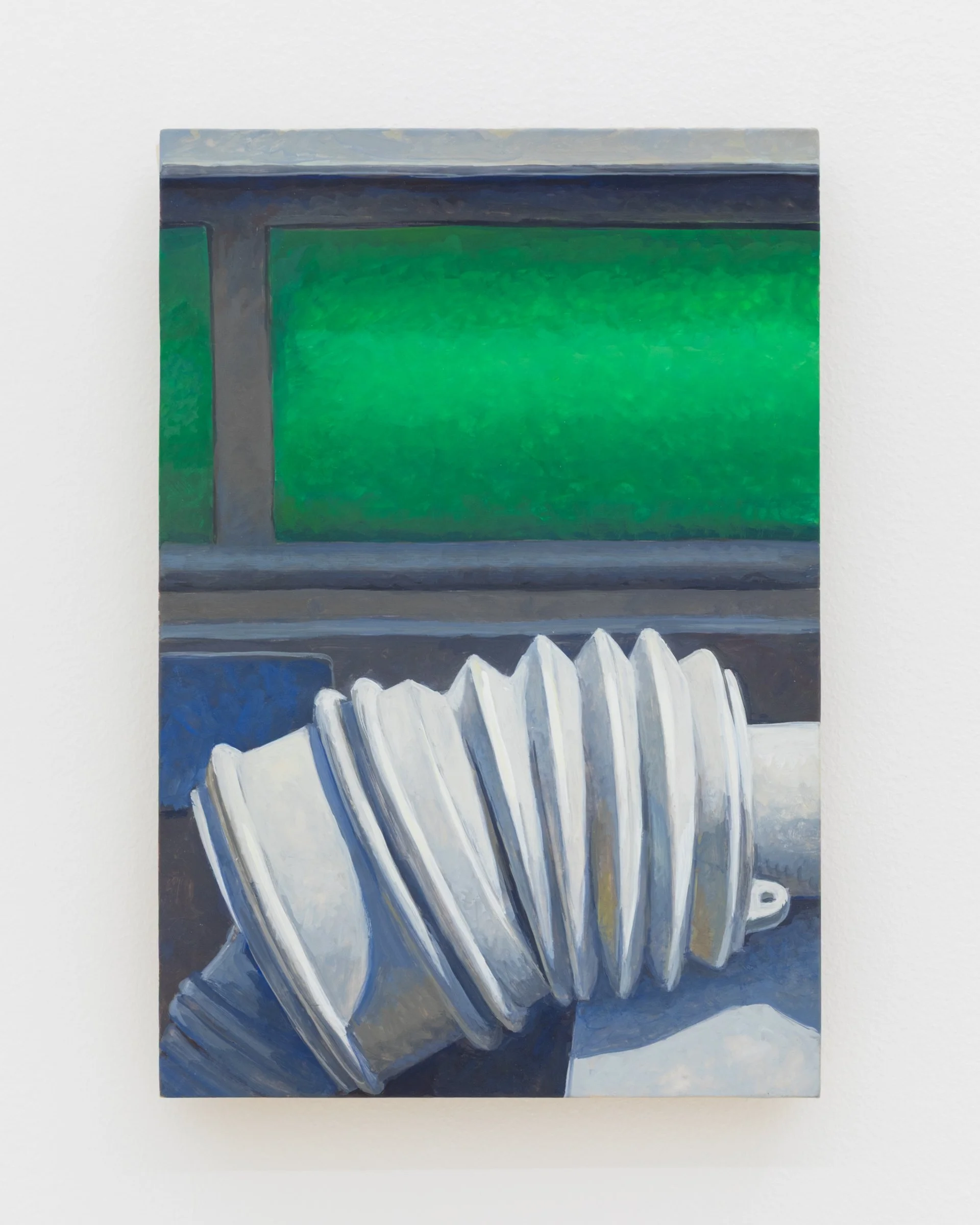 Gray Folds, 2025. Egg tempera on calfskin parchment, 9 7/8 x 6 3/4 in (25.1 x 17.1 cm)