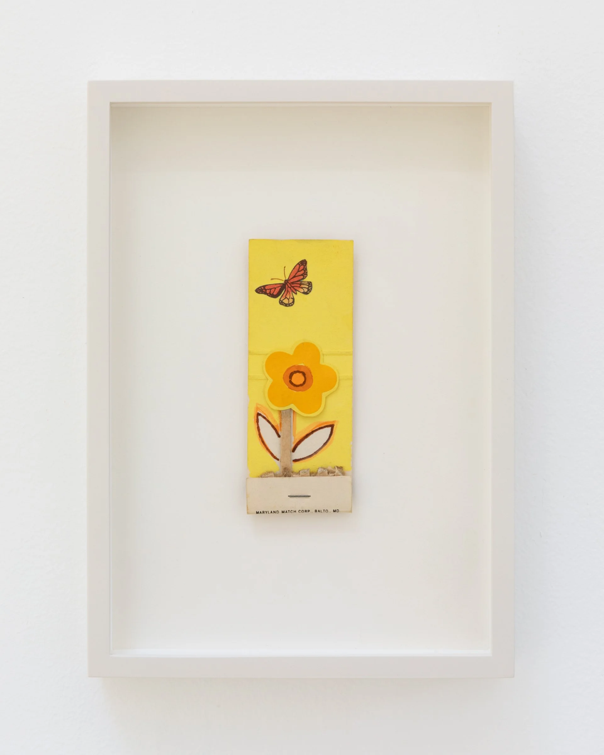Yellow Flower and Monarch Butterfly, 1975. Mixed media, 3 7/8 x 1 1/2 in (9.8 x 3.8 cm) Framed: 6 x 8 1/2 in ( 15.2 x 21.6 cm)