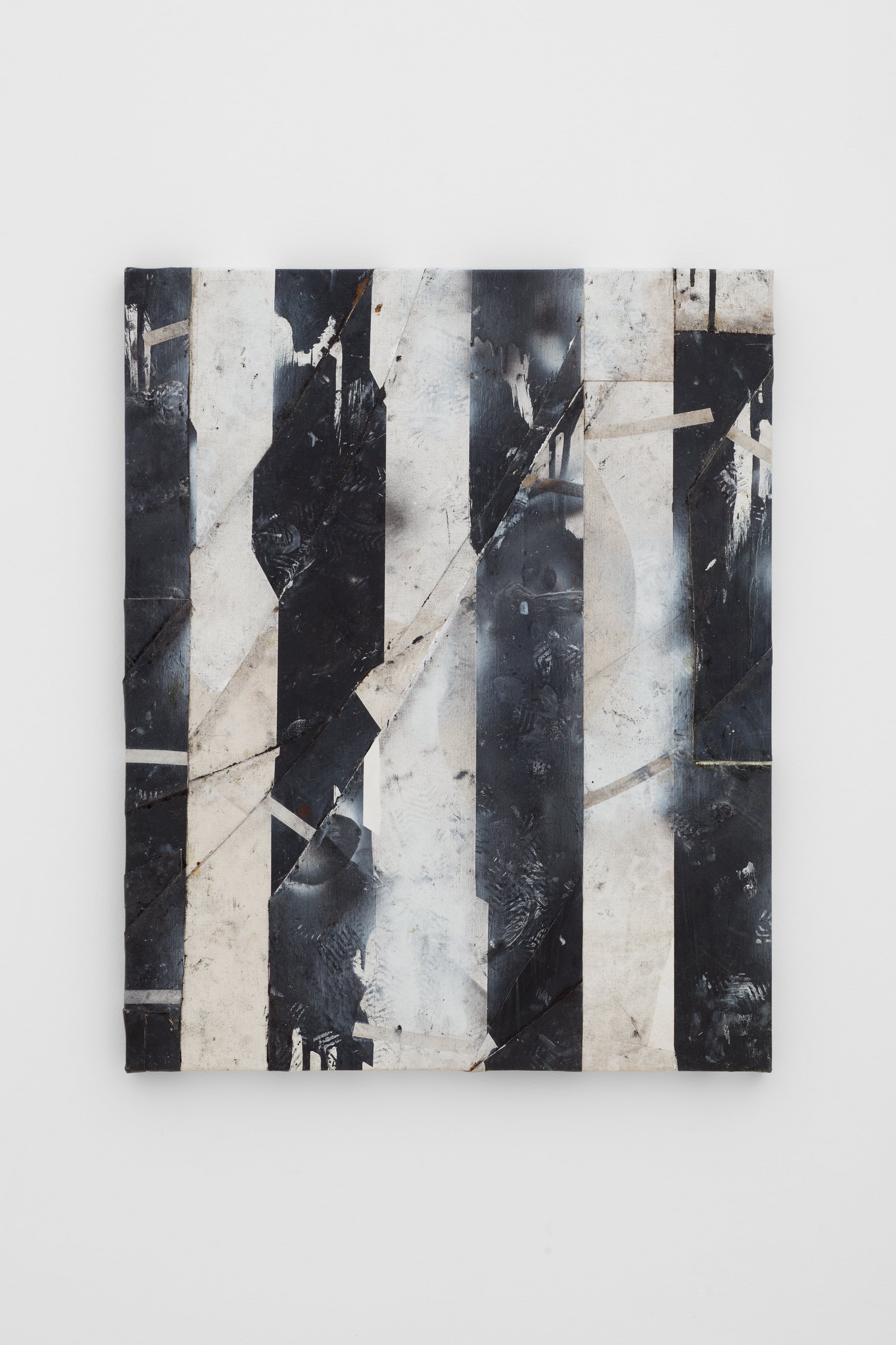 Benjamin Echeverria, Fader, 2026. Oil, acrylic, enamel and adhesives on canvas, 28 3/8 x 22 7/8 in (72.1 x 58.1 cm)