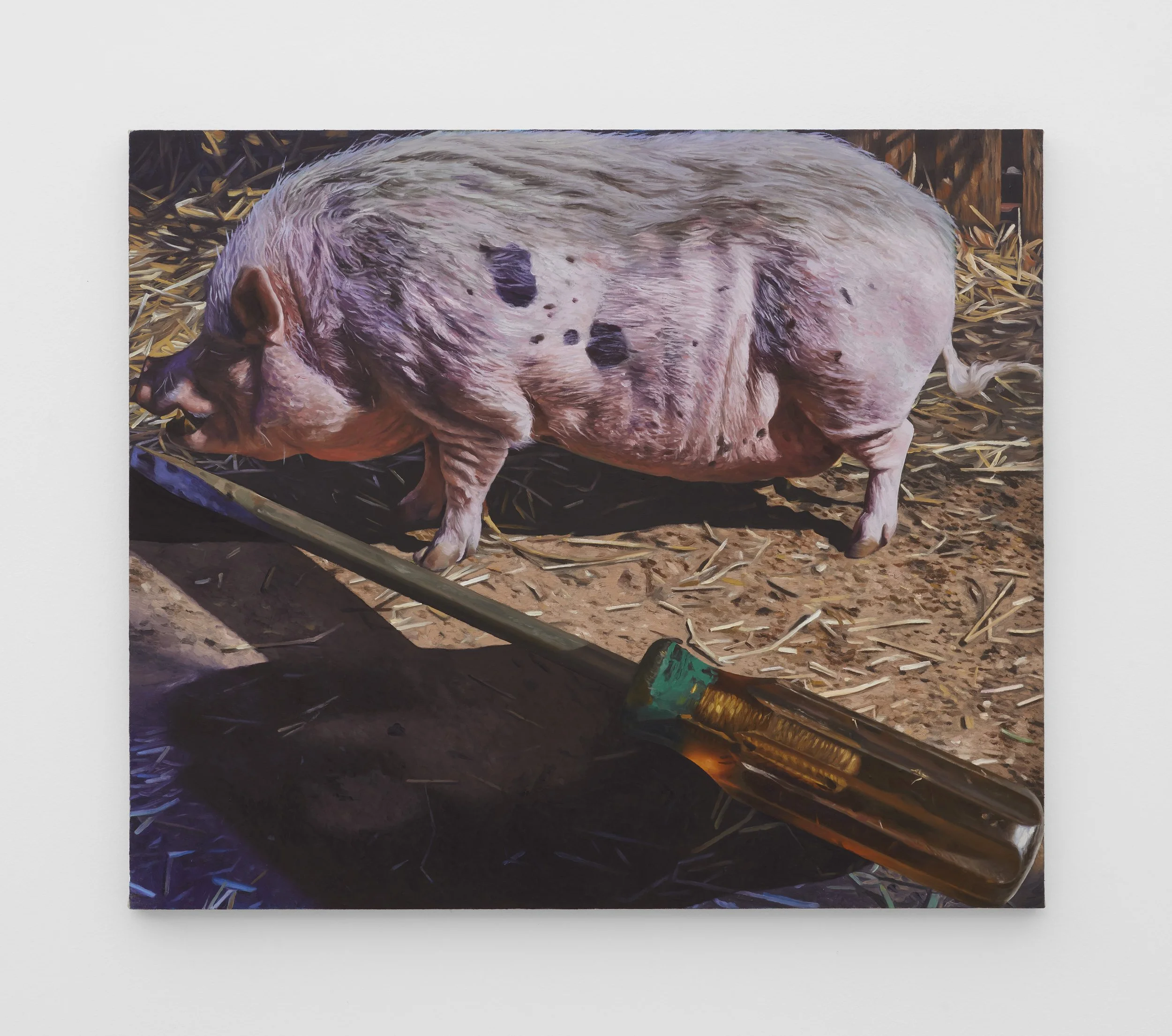 Pig with Screwdriver, 2026. Oil on canvas, 23 x 27 in (58.4 x 68.5 cm)