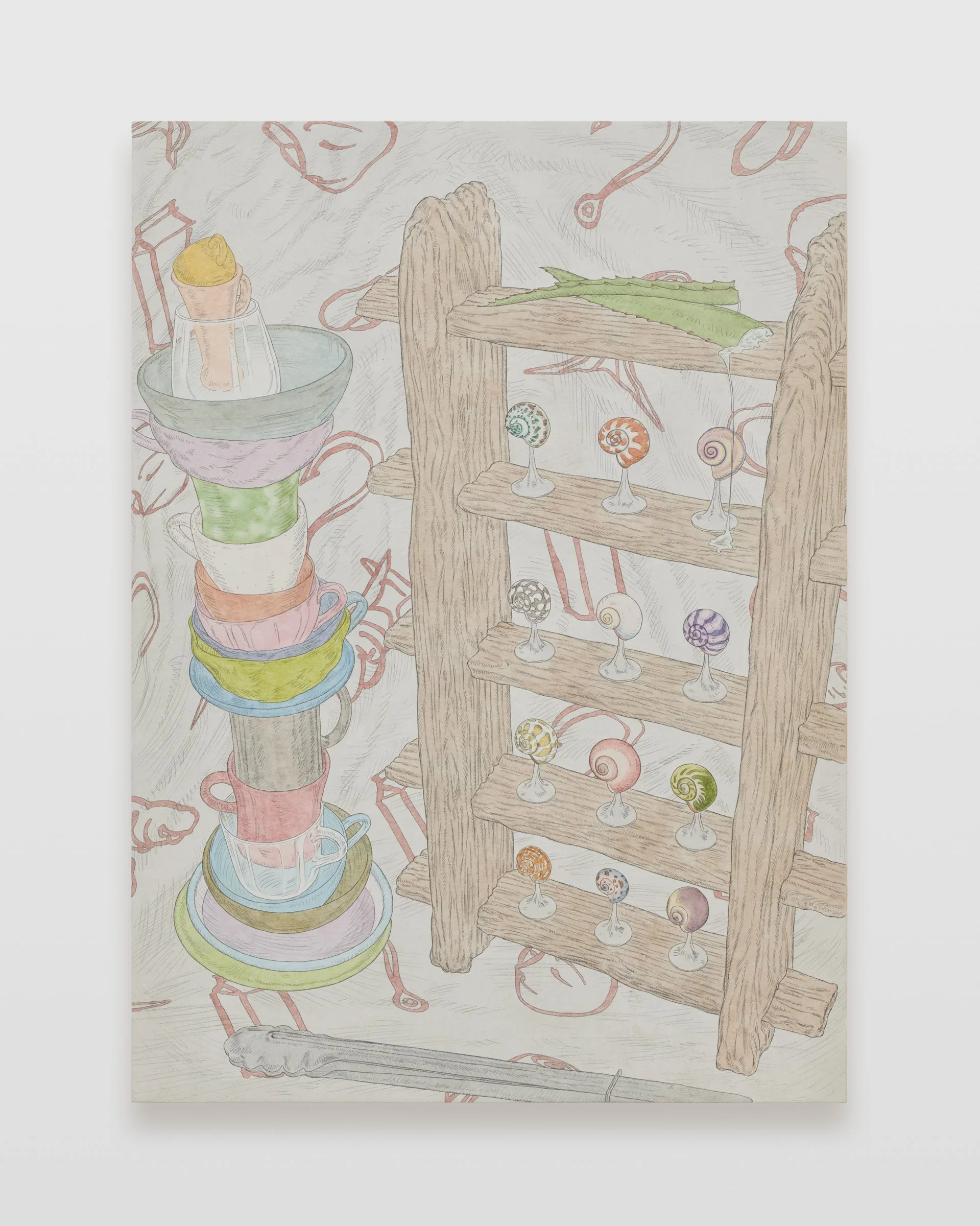 Today, Gentle (今日は優しく), 2025. Watercolor and pencil on washi paper mounted on gessoed wood panel, 28 5/8 x 20 7/8 in (72.7 x 53 cm)