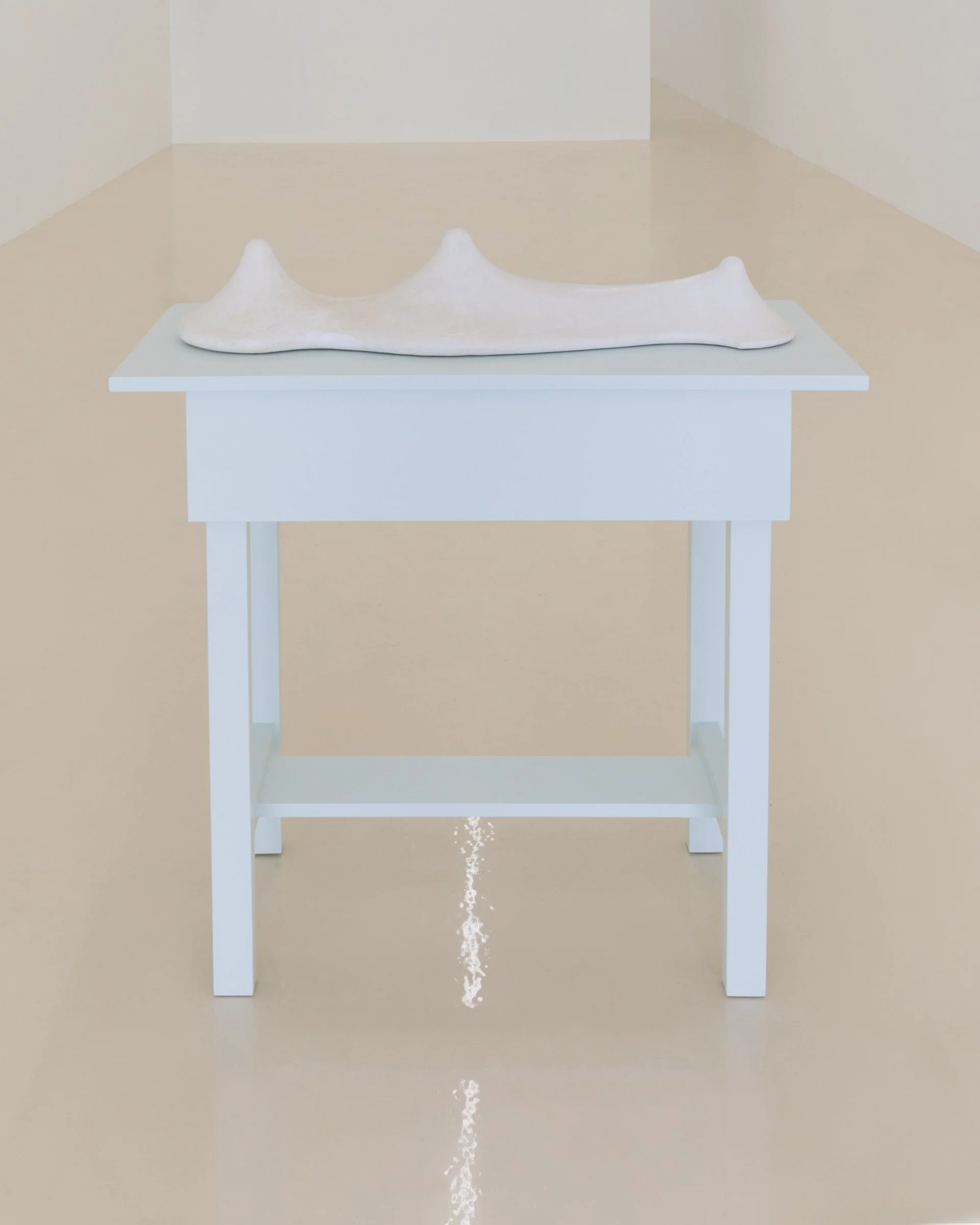 Untitled, 2019. Plaster and wood on painted wood stand, 38 3/4 x 36 3/4 x 16 1/4 in (98.4 x 93.3 x 41.3 cm)