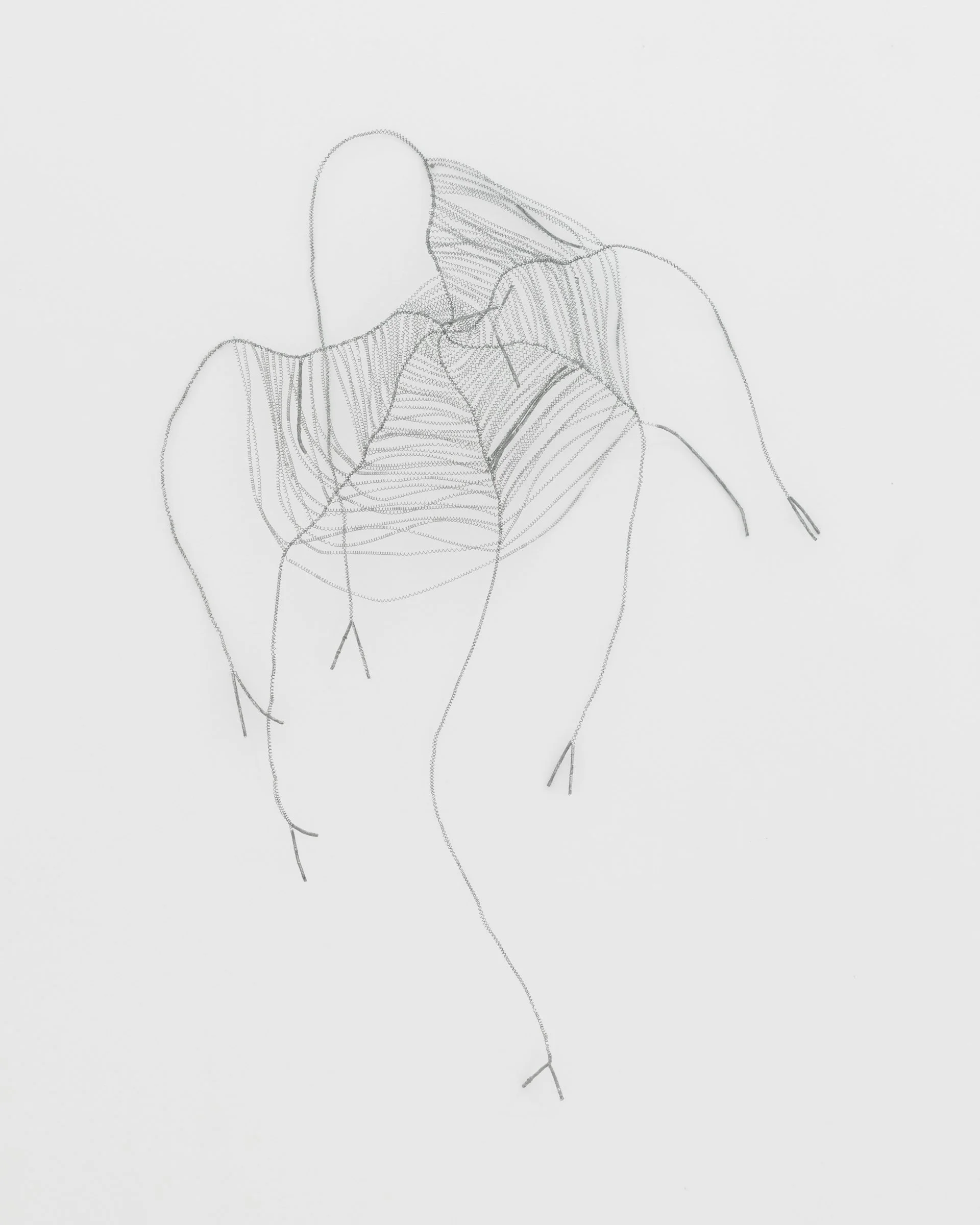 Kanitha Tith, Untitled (6), 2025. 0.7mm steel wire, 47 1/4 x 16 1/2 x 11 3/4 in (120 x 42 x 30 cm)
