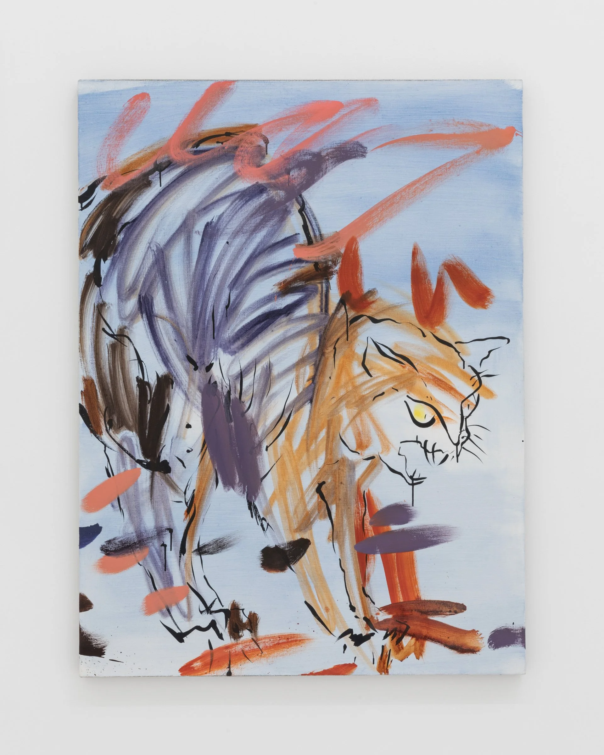 Riña de gatos (3), 2025. Oil and acrylic on linen, 47 1/4 x 35 3/8 in (120 x 90 cm)